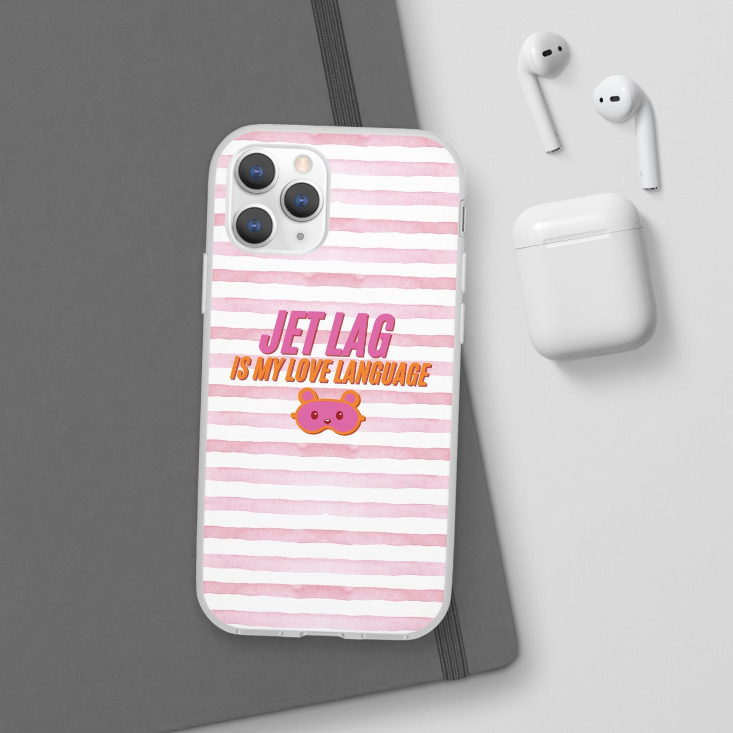 Phone Case - Jetlag is My Love Language Pink Stripe Flexi Case