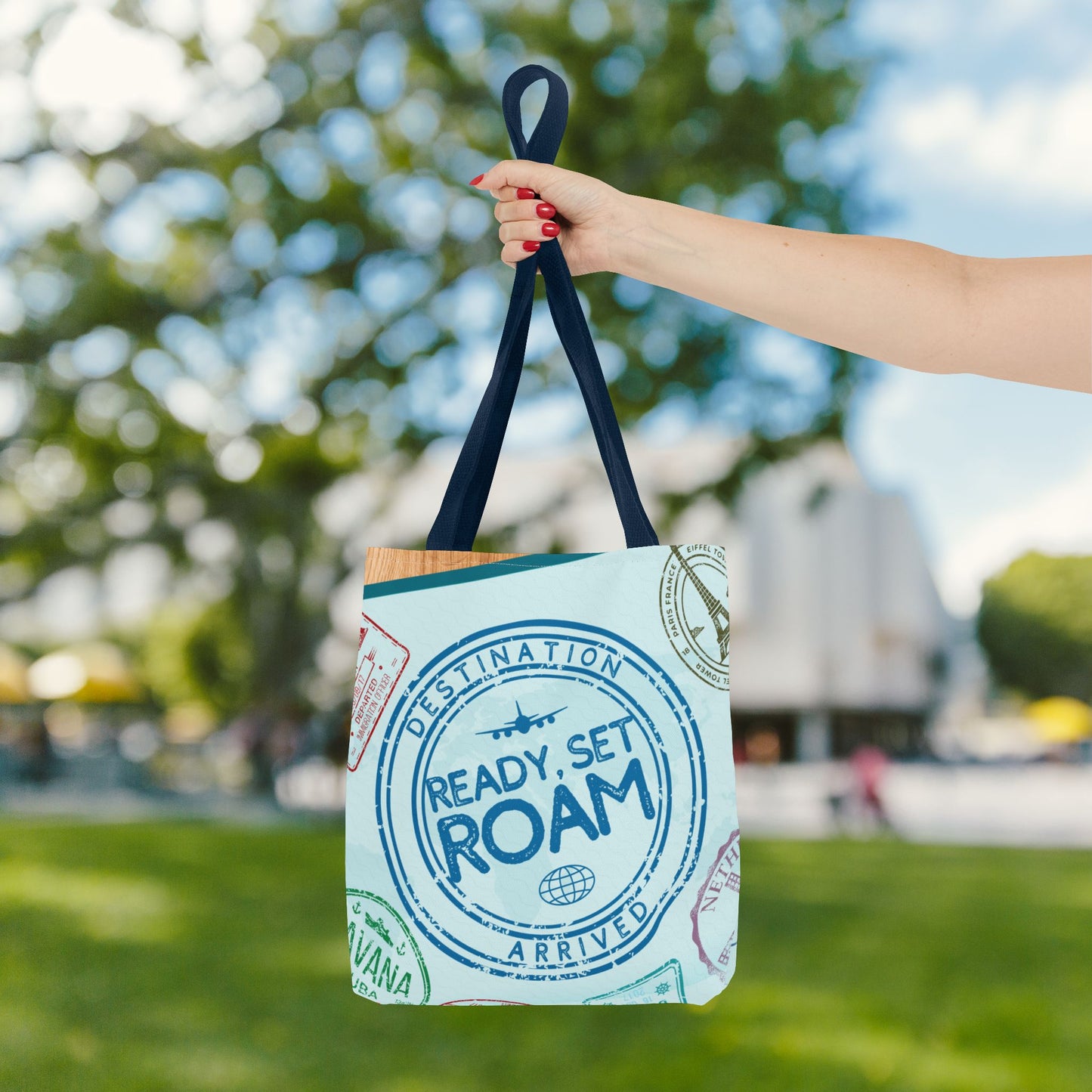 Ready, Set, Roam – Passport Stamp Tote Bag – 3 Sizes | Designed for Adventurers!