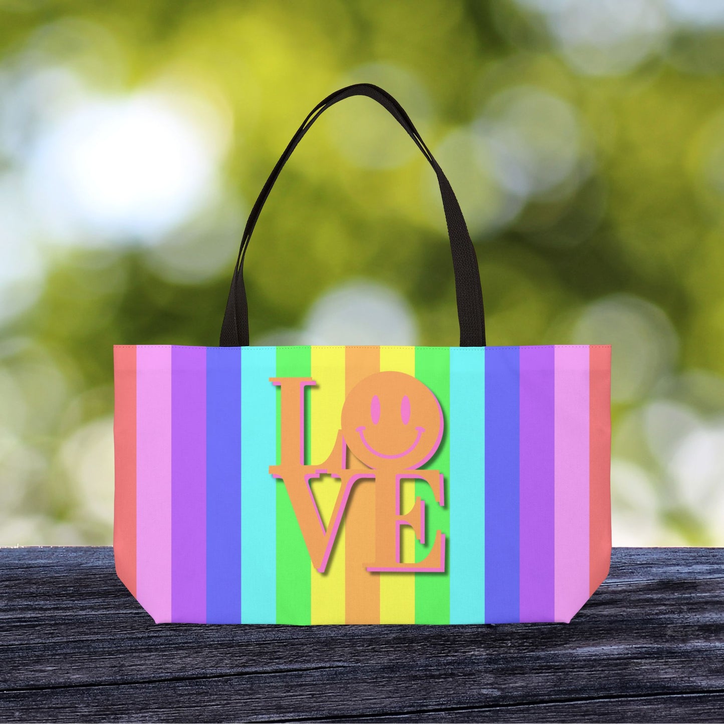 Pastel Stripe LOVE XL Tote Bag | Carry-All Weekender Beach Tote