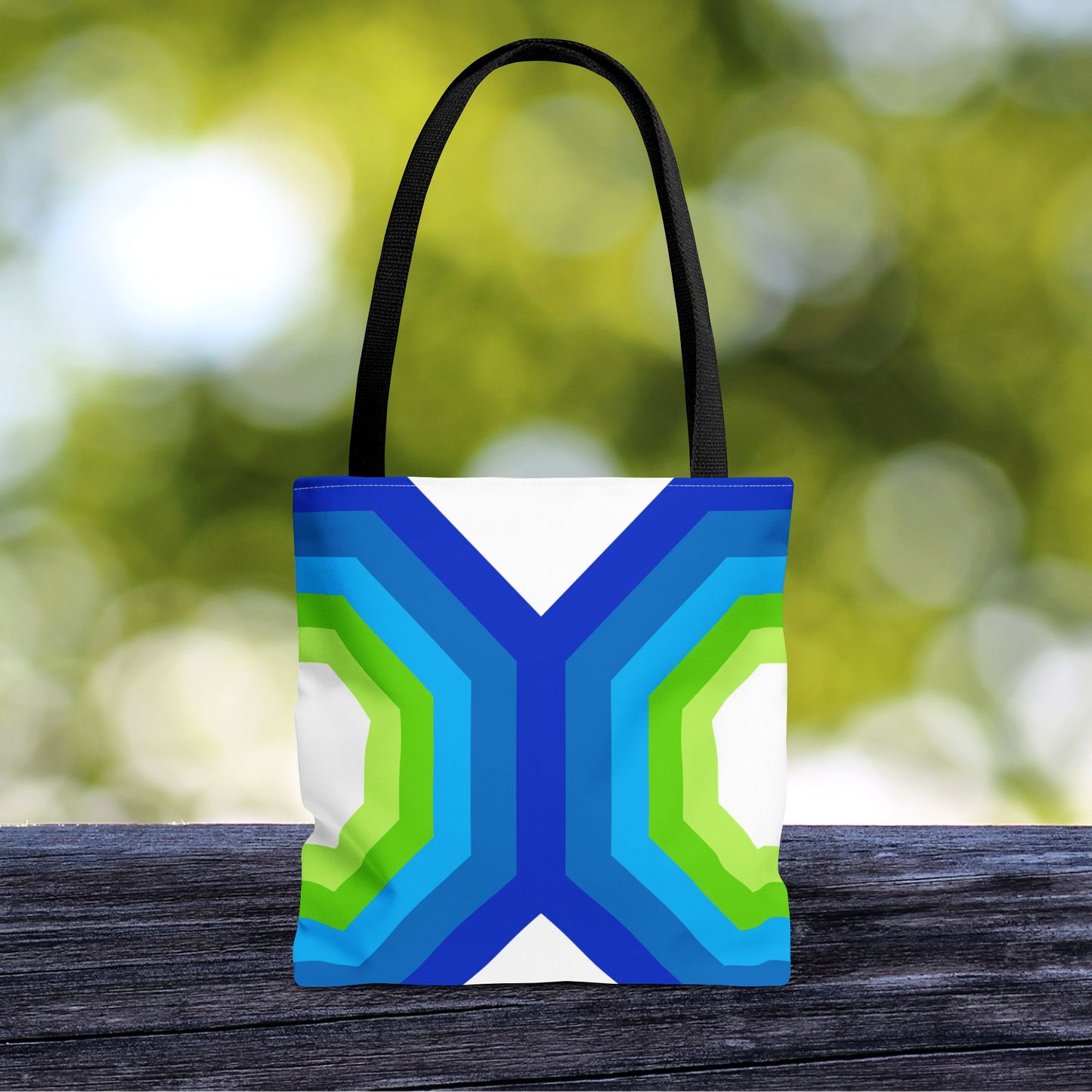 Geometric Art XVI Tote Bag – 3 sizes | Bold lines. Vivid color. Retro with a modern twist.