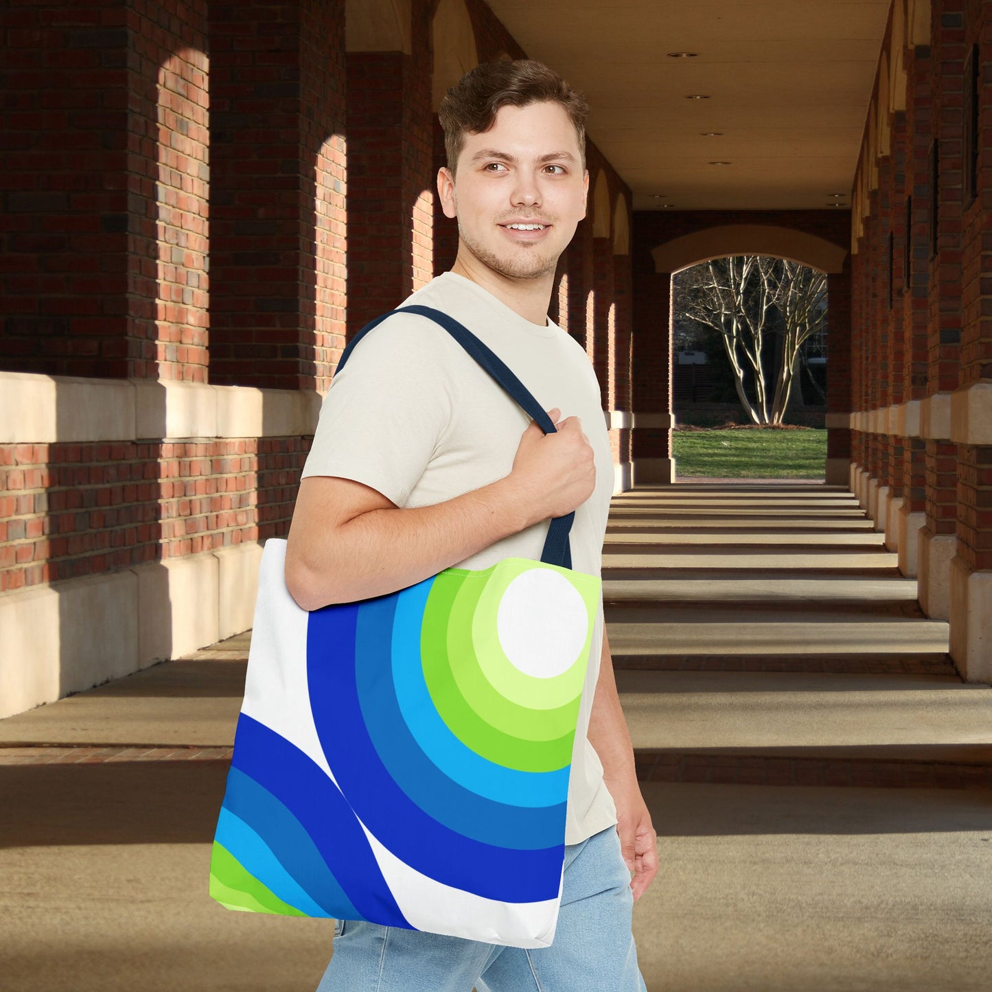 Geometric Art Tote Bag – 3 sizes | Bold lines. Vivid color. Retro with a modern twist.