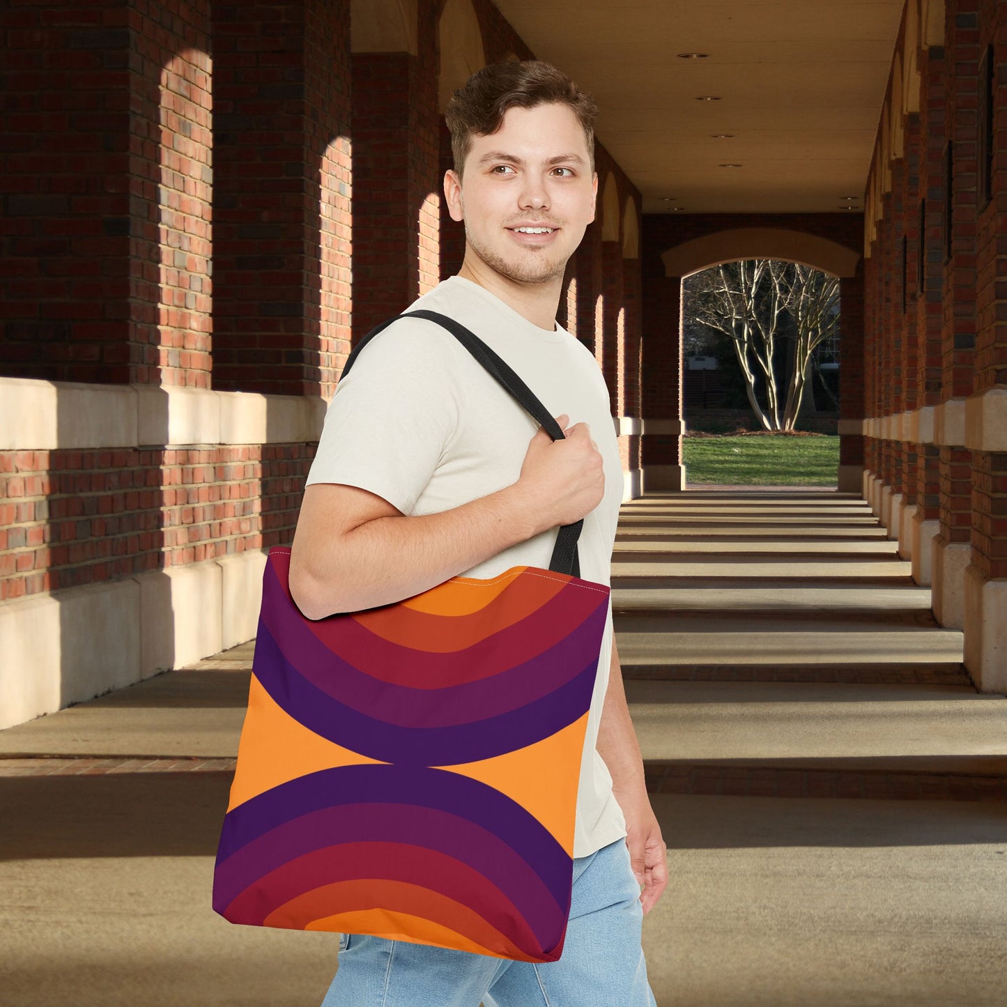 Geometric Art Tote Bag – 3 sizes | Bold lines. Vivid color. Retro with a modern twist.