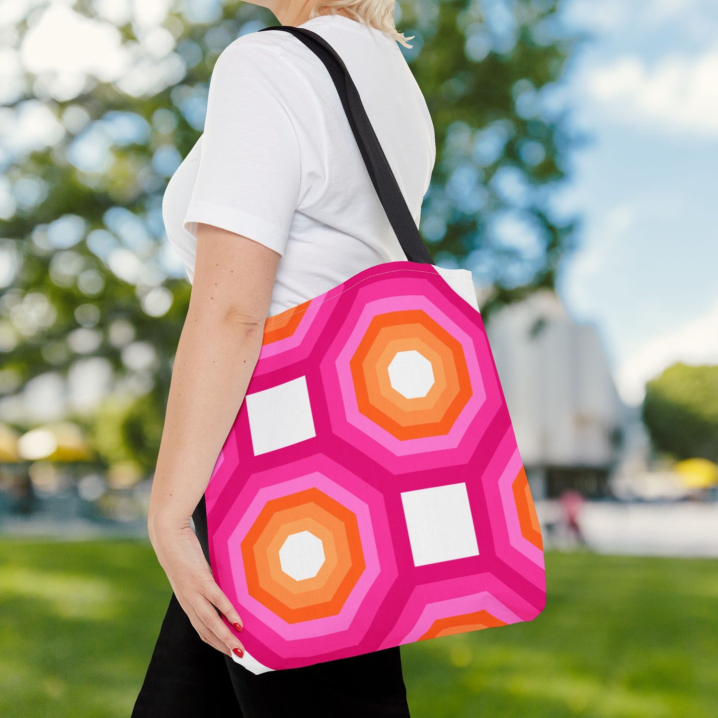 Geometric Art Tote Bag – 3 sizes | Bold lines. Vivid color. Retro with a modern twist.