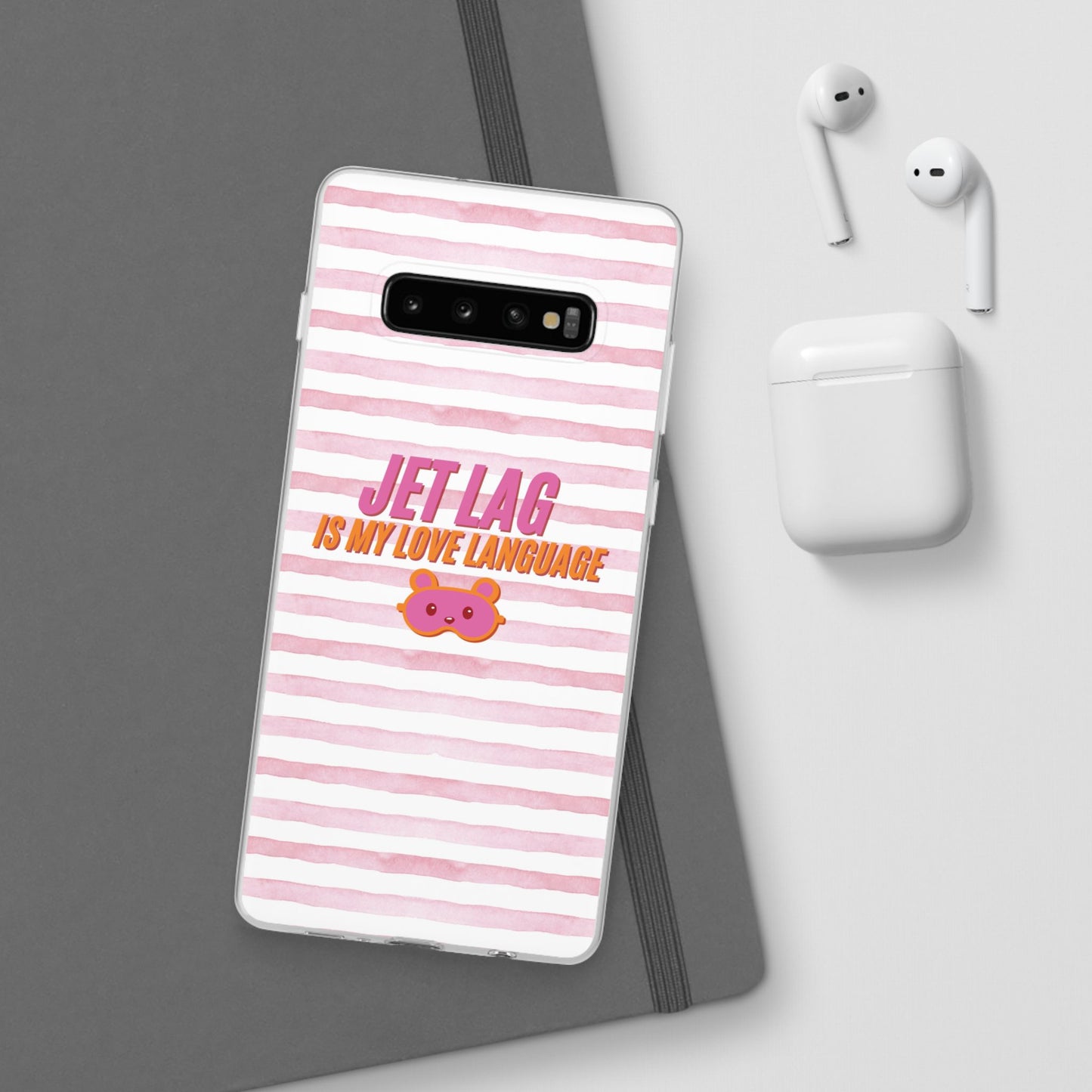 Phone Case - Jetlag is My Love Language Pink Stripe Flexi Case