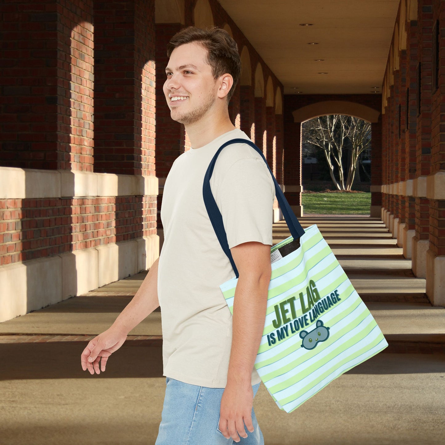 Jet Lag Is My Love Language Tote Bag in Green – 3 Sizes | For the Traveler Who’s Always Tired but Loving It