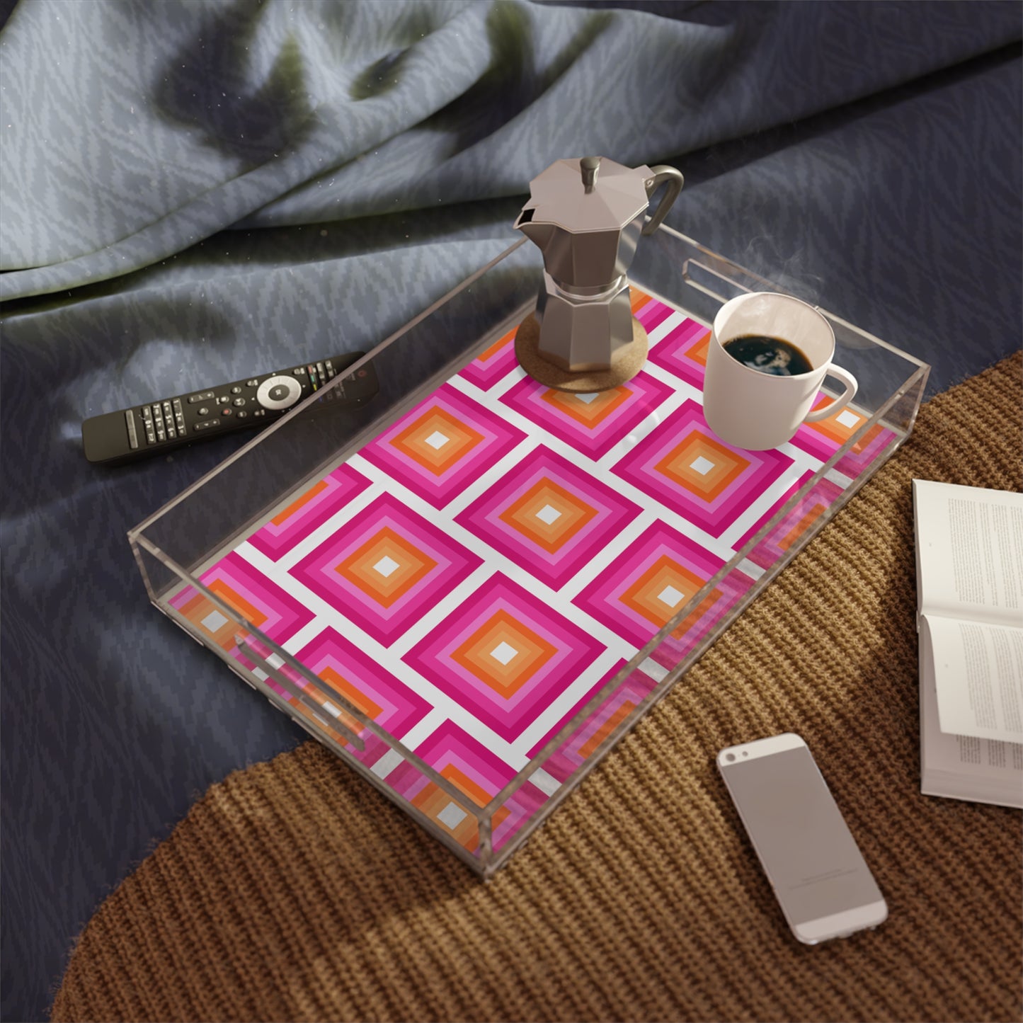 Modern Acrylic Tray with Bold Geometric Artwork