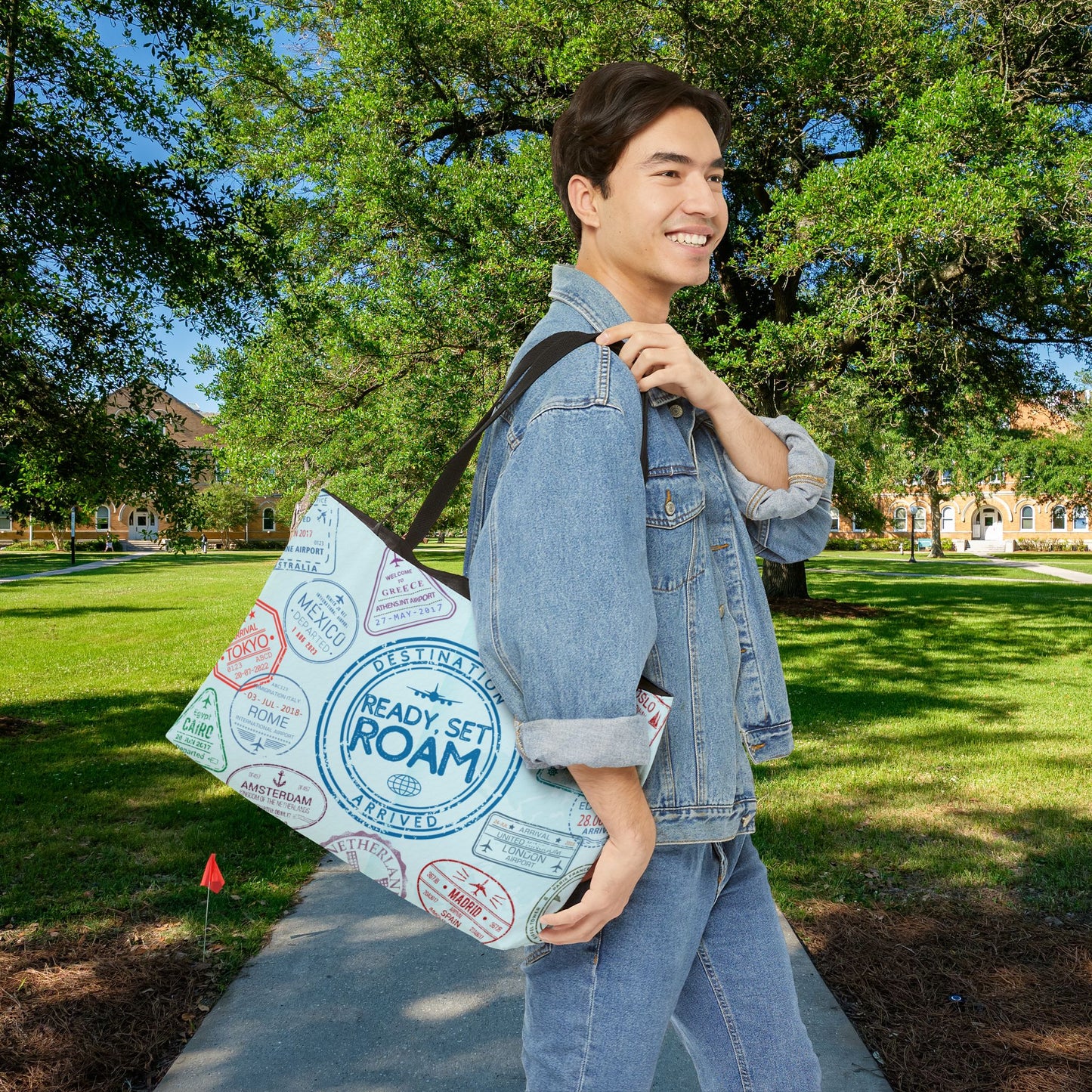 Ready, Set, Roam – Passport Stamp XL Tote Bag | Designed for Adventurers