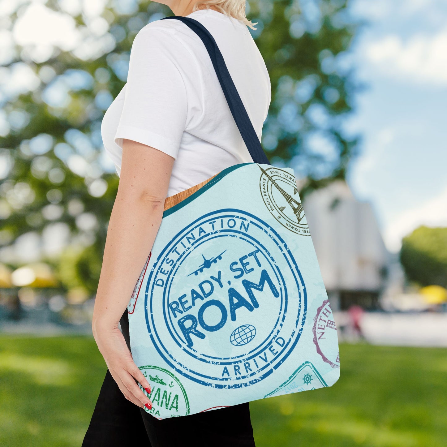 Ready, Set, Roam – Passport Stamp Tote Bag – 3 Sizes | Designed for Adventurers!