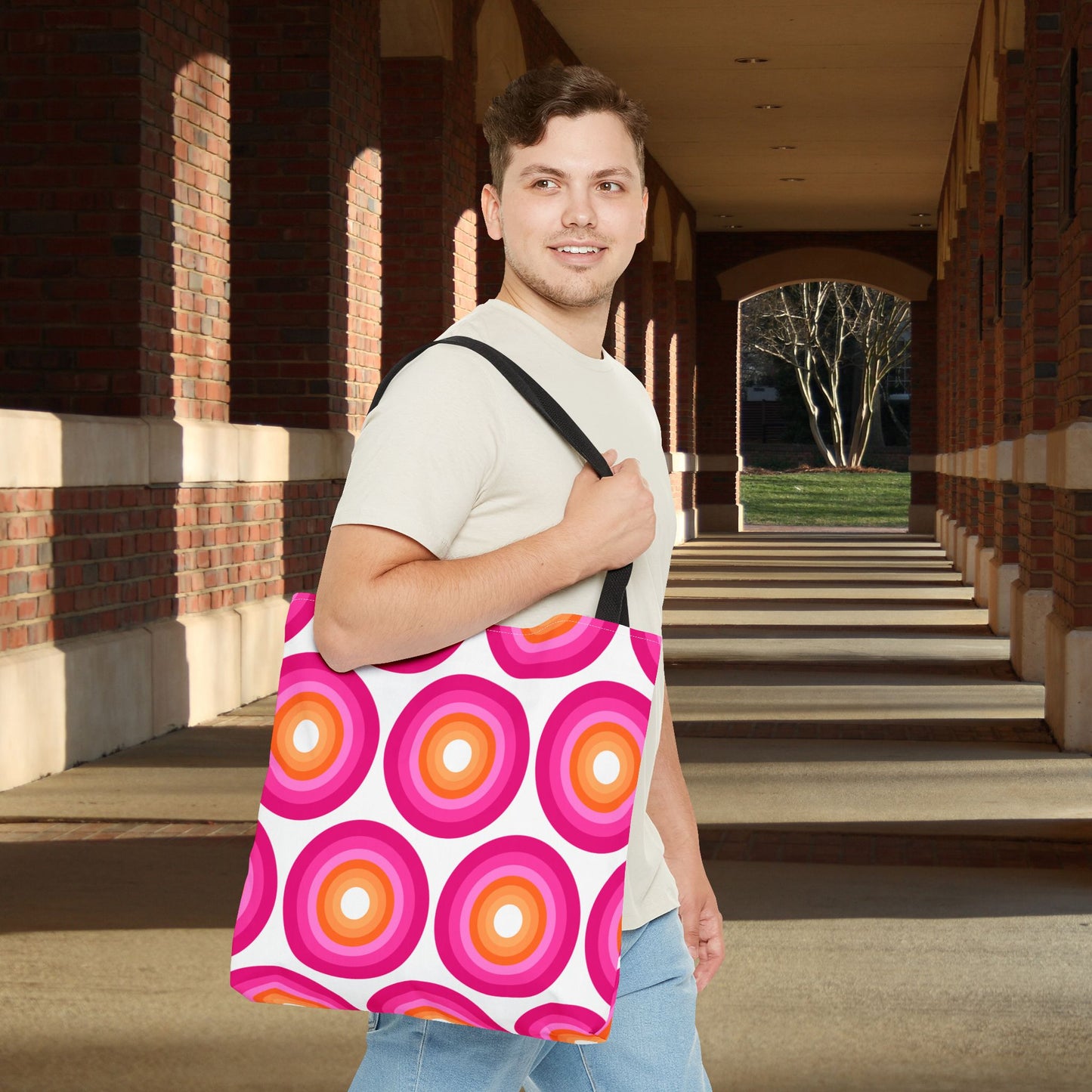 Geometric Art Tote Bag – 3 sizes | Bold lines. Vivid color. Retro with a modern twist.