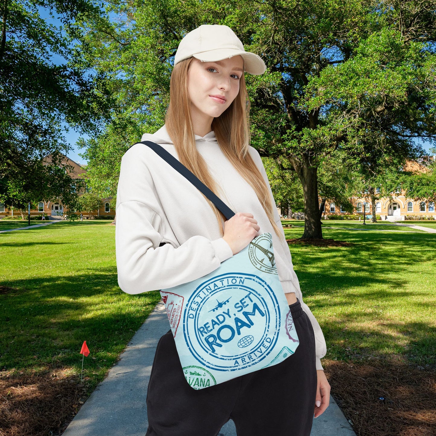 Ready, Set, Roam – Passport Stamp Tote Bag – 3 Sizes | Designed for Adventurers!