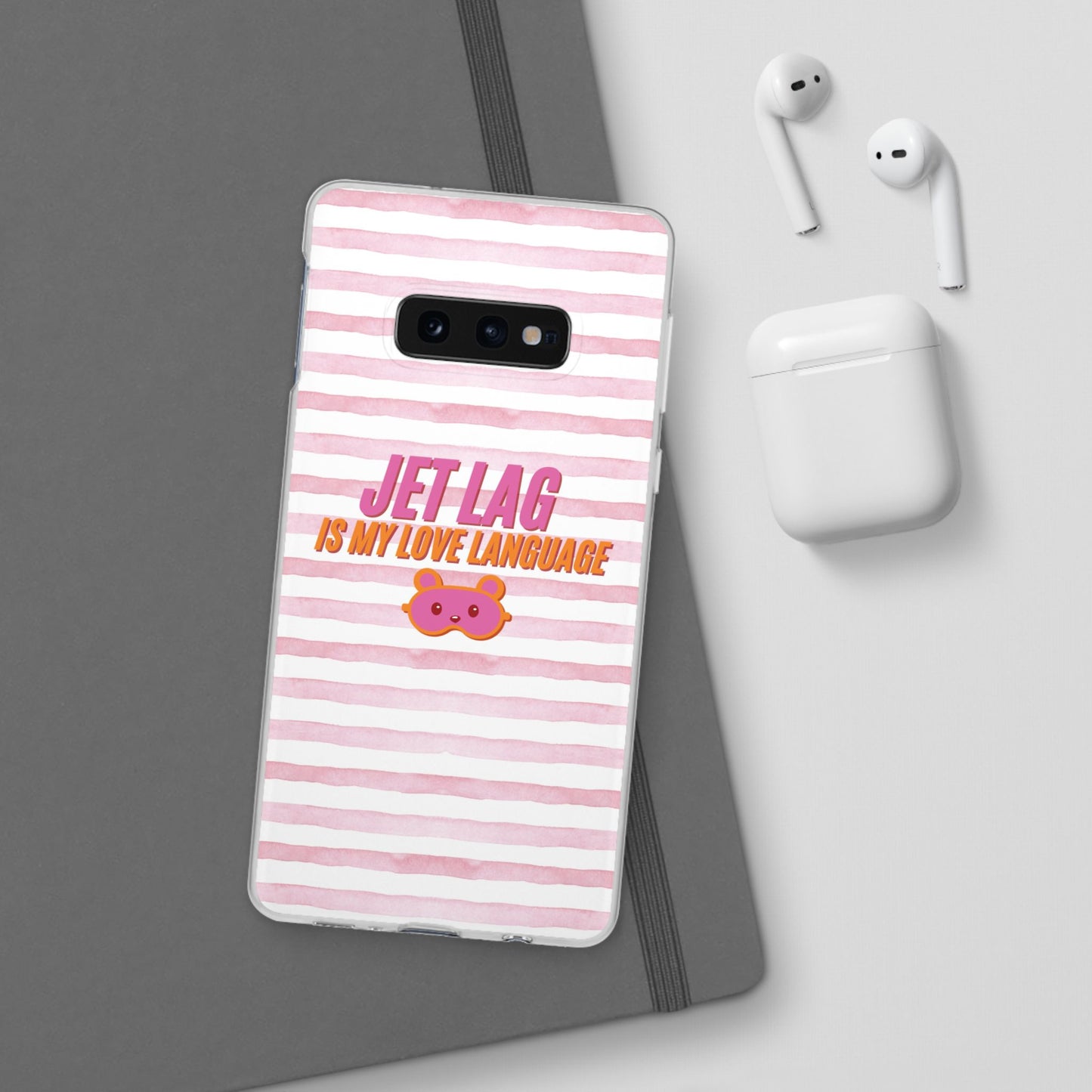 Phone Case - Jetlag is My Love Language Pink Stripe Flexi Case