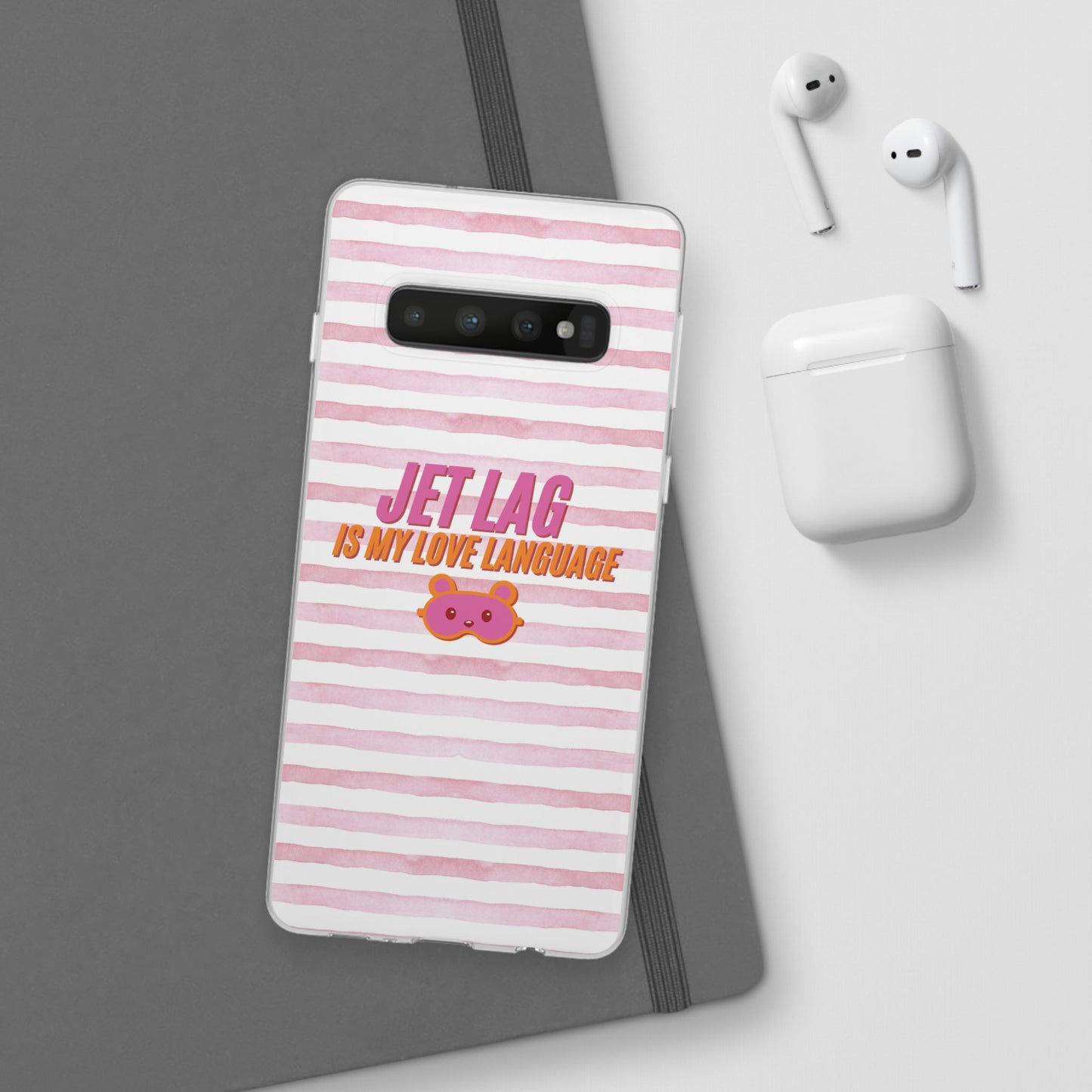 Phone Case - Jetlag is My Love Language Pink Stripe Flexi Case