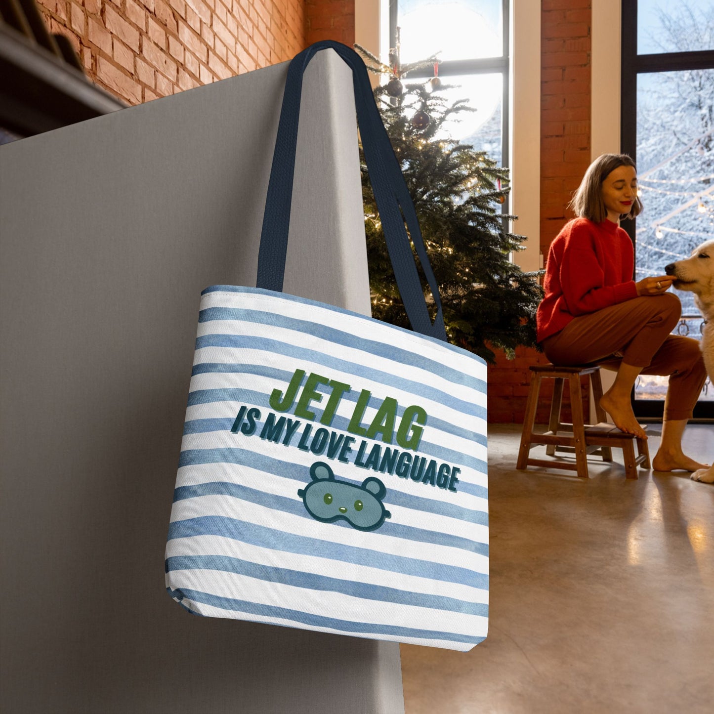 Jet Lag Is My Love Language Tote Bag in Blue – 3 Sizes | For the Traveler Who’s Always Tired but Loving It