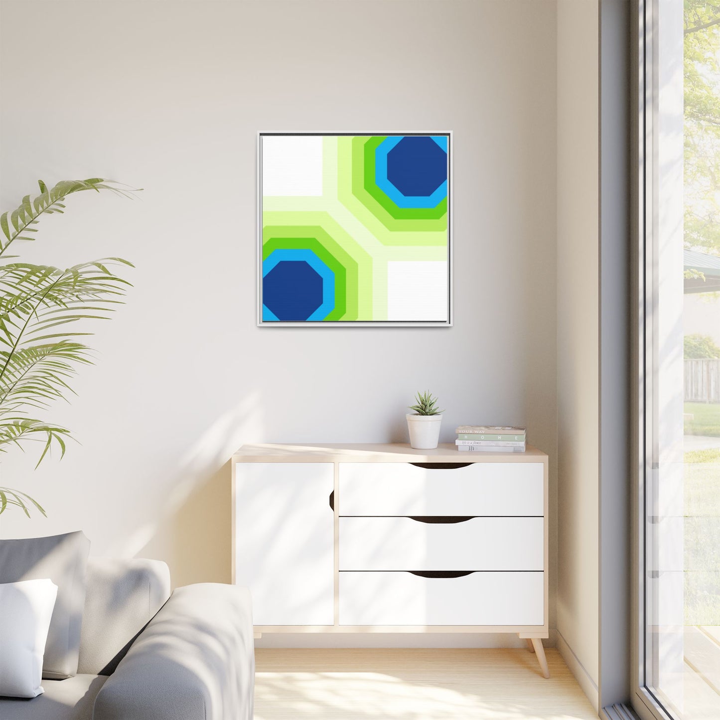 Modern Framed Geometric Canvas Art | Bold Color Meets Clean Framing