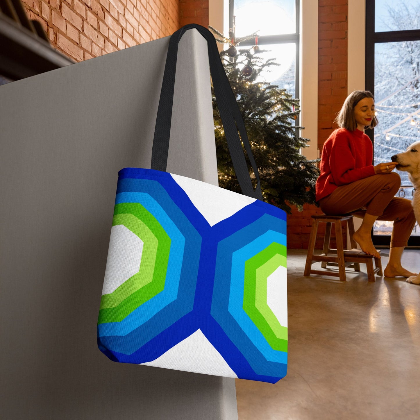 Geometric Art XVI Tote Bag – 3 sizes | Bold lines. Vivid color. Retro with a modern twist.