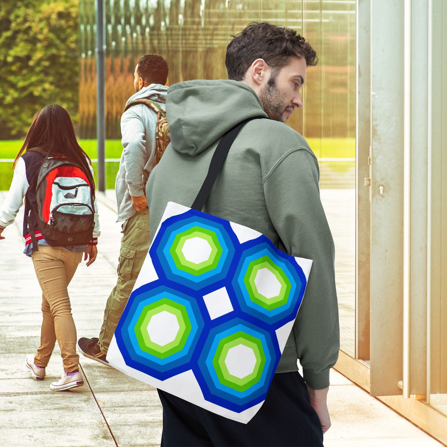 Geometric Art XIV Tote Bag – 3 sizes | Bold lines. Vivid color. Retro with a modern twist.