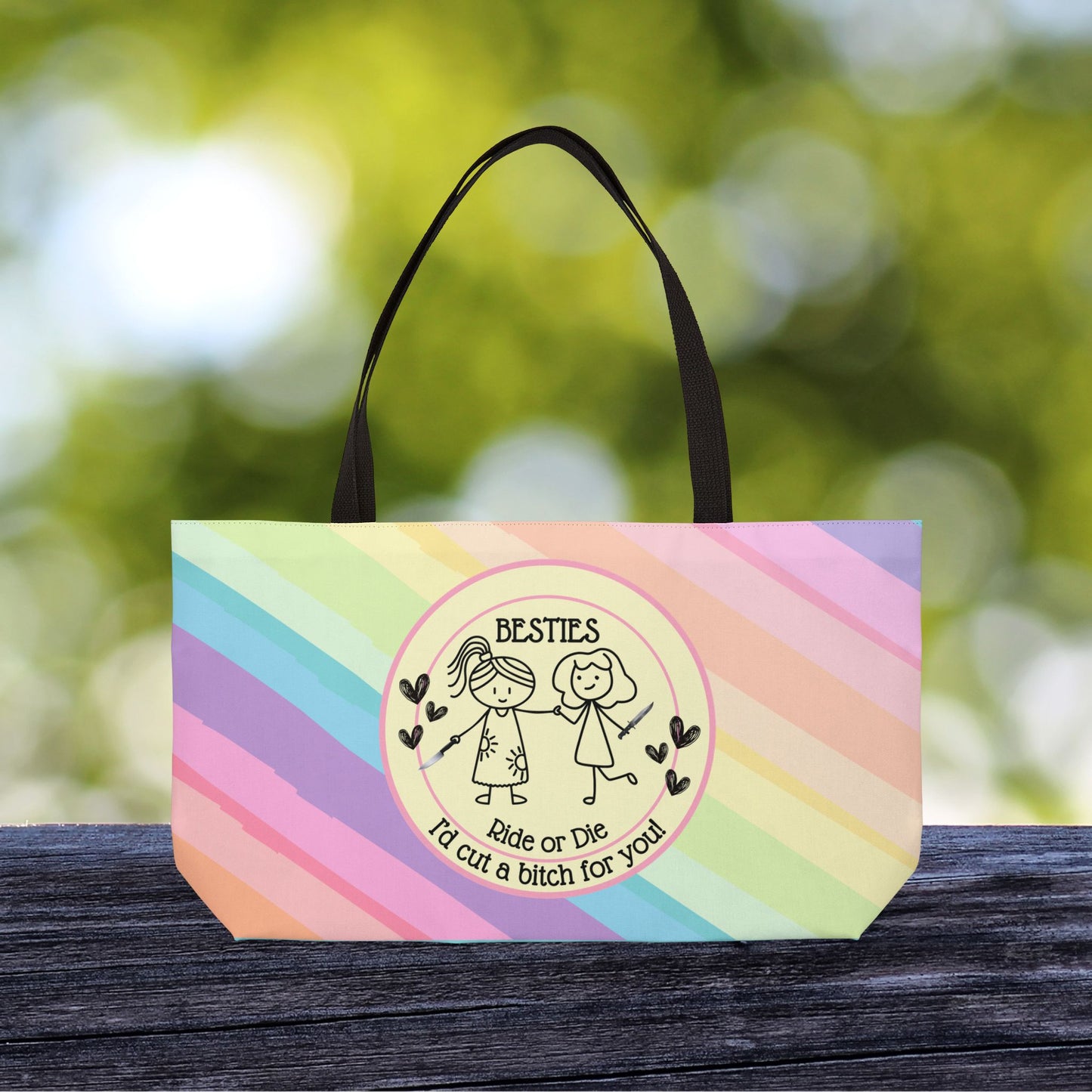 Besties “I’d Cut a Bitch for You”  XL Tote Bag | Oversized  Carry-All | Carry-All Weekender Beach Tote | 💖 Personalize It