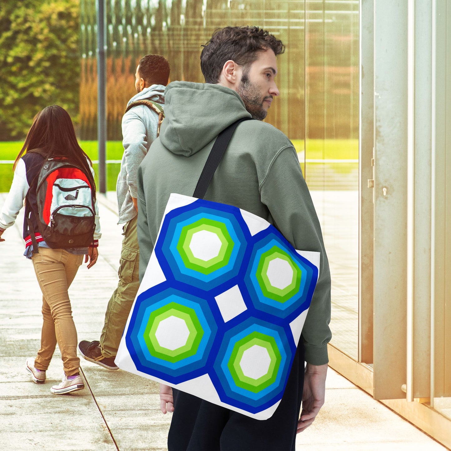 Geometric Art XIV Tote Bag – 3 sizes | Bold lines. Vivid color. Retro with a modern twist.