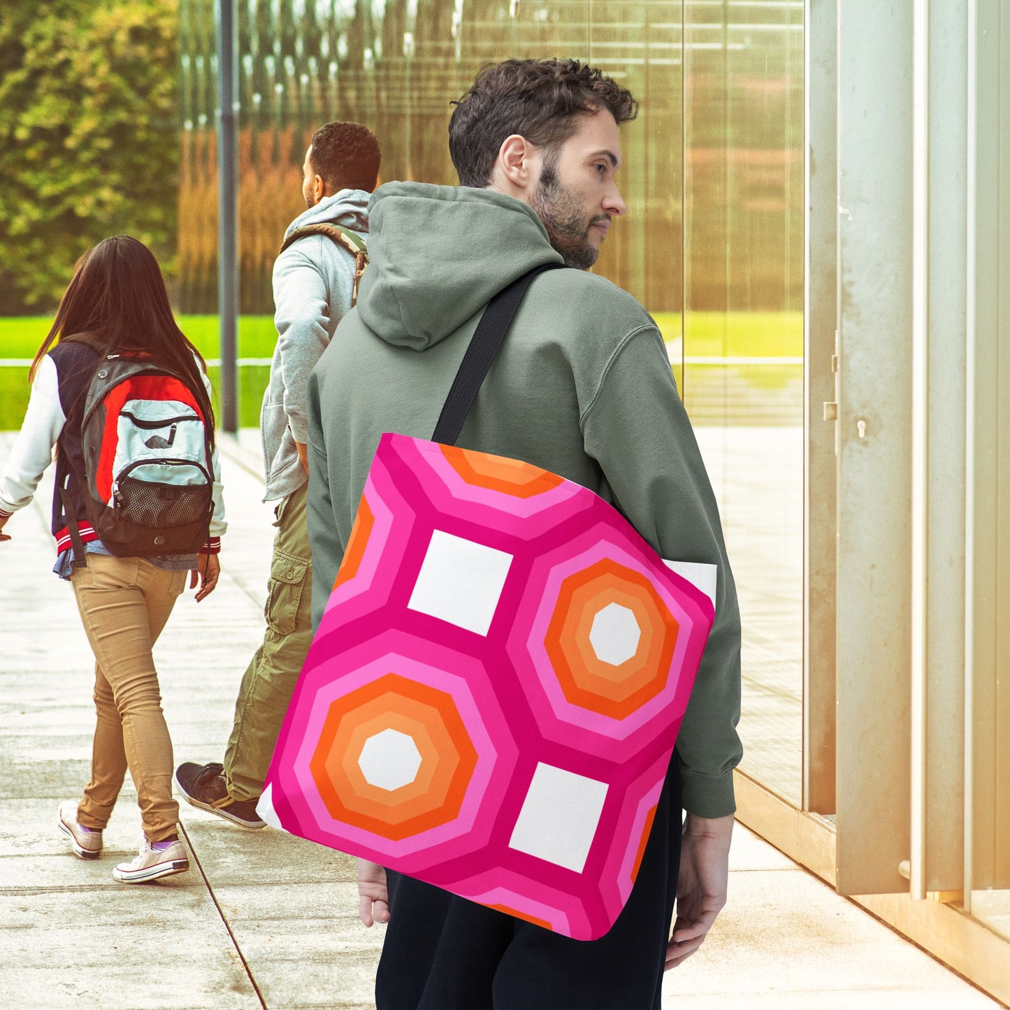 Geometric Art Tote Bag – 3 sizes | Bold lines. Vivid color. Retro with a modern twist.