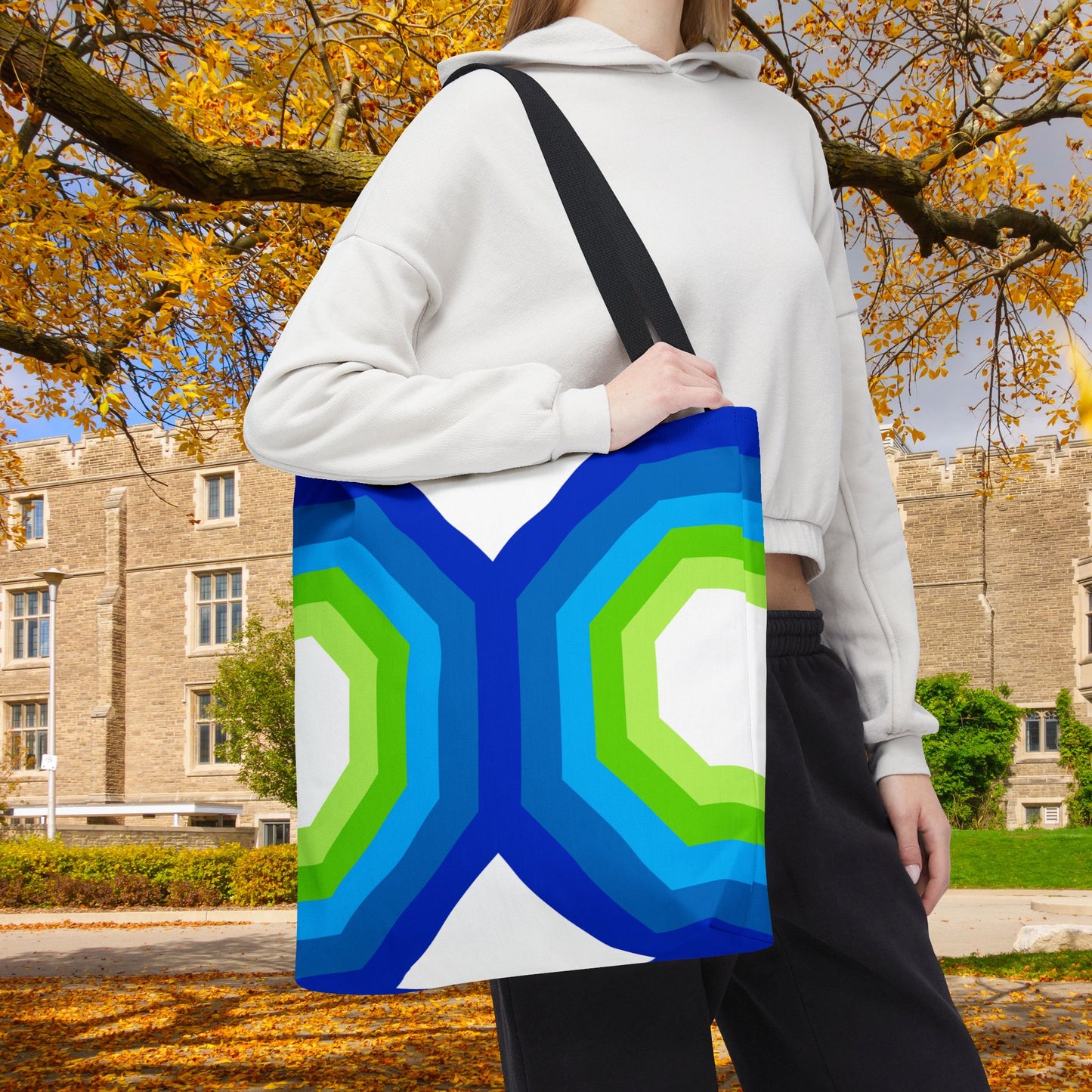 Geometric Art XVI Tote Bag – 3 sizes | Bold lines. Vivid color. Retro with a modern twist.