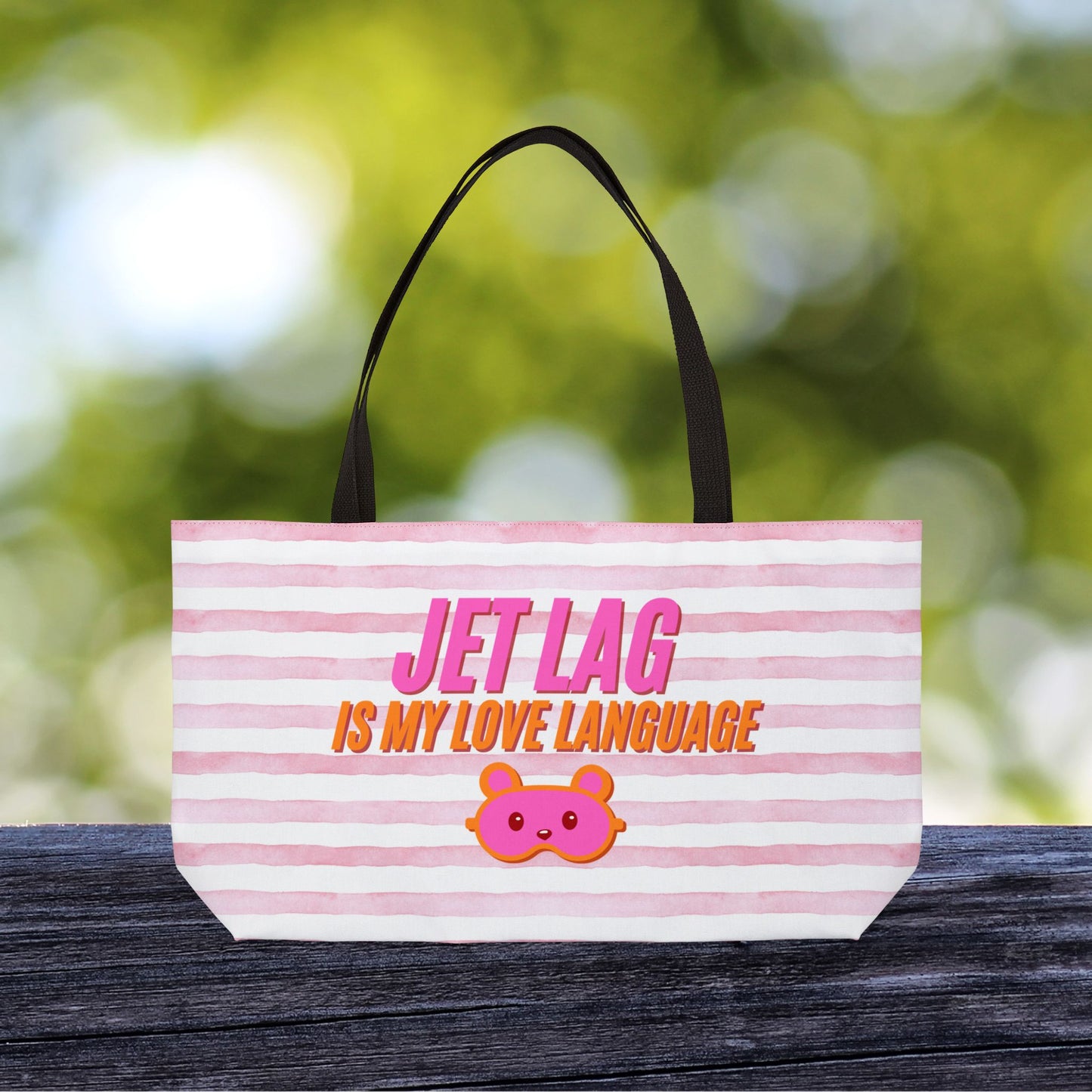 Jet Lag Is My Love Language in Pink – XL Tote Bag | For the Traveler Who’s Always Tired but Thriving