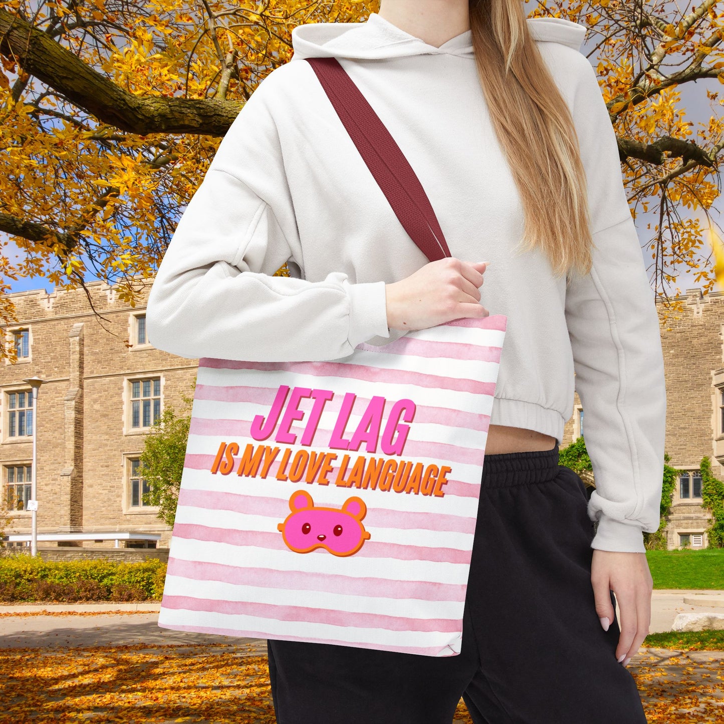 Jet Lag Is My Love Language Tote Bag in Pink – 3 Sizes | For the Traveler Who’s Always Tired but Loving It