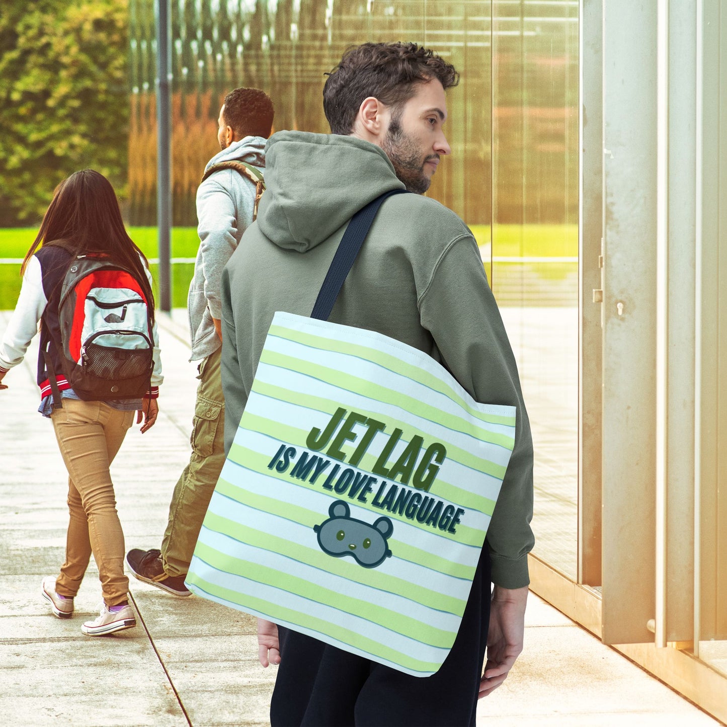 Jet Lag Is My Love Language Tote Bag in Green – 3 Sizes | For the Traveler Who’s Always Tired but Loving It