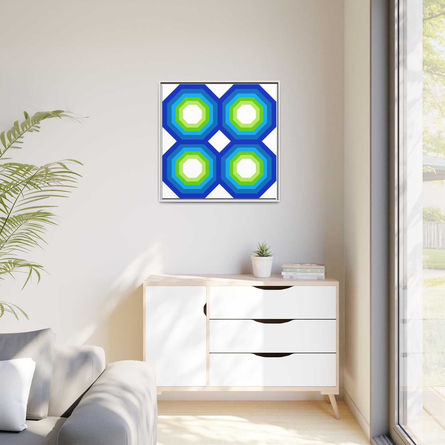 Modern Framed Geometric Canvas Art | Bold Color Meets Clean Framing