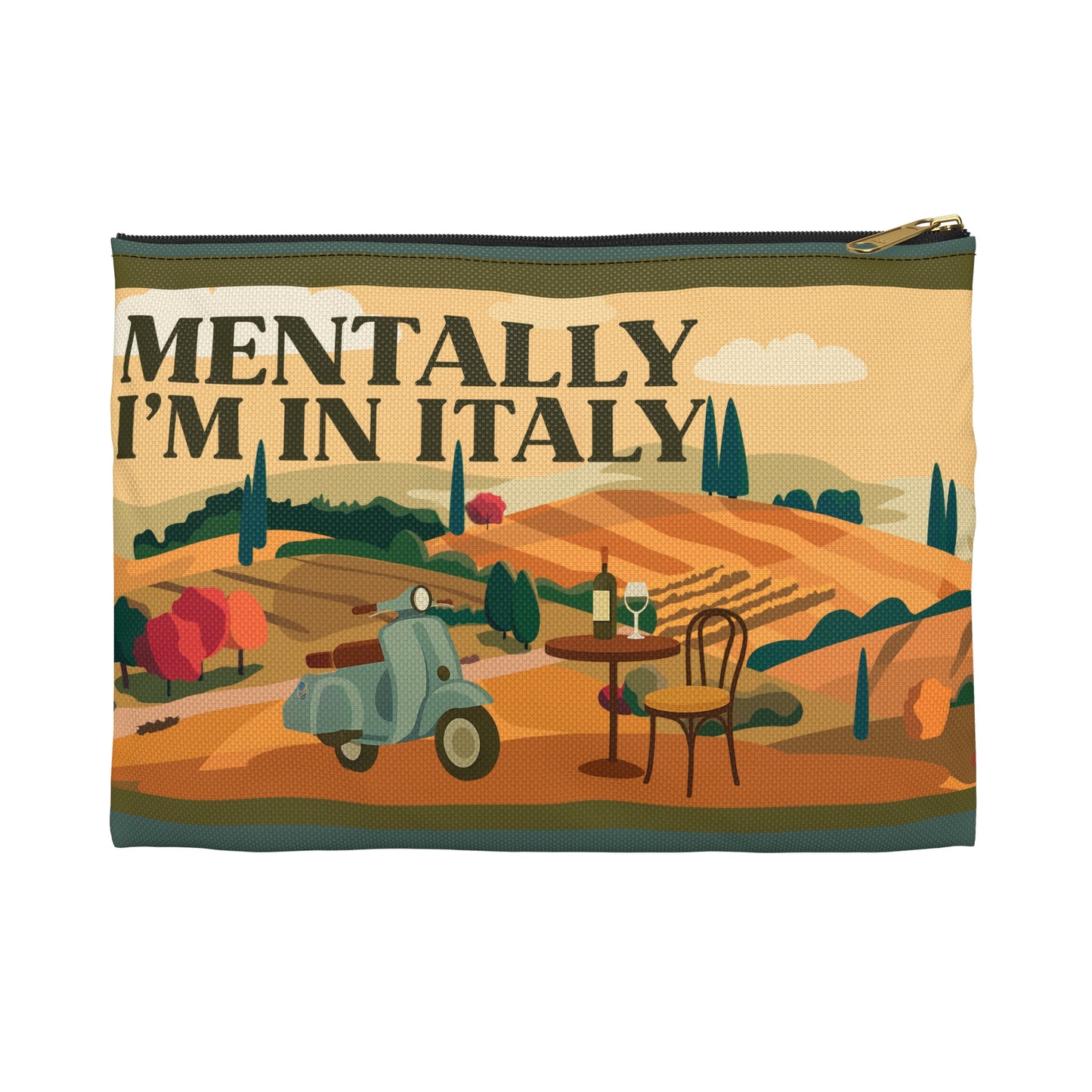 Charming Accessory Pouch for Travel Lovers | ‘Mentally I’m in Italy’ | Cute Makeup Bag, Organizer, Gift for Italy Enthusiasts, Boho Decor
