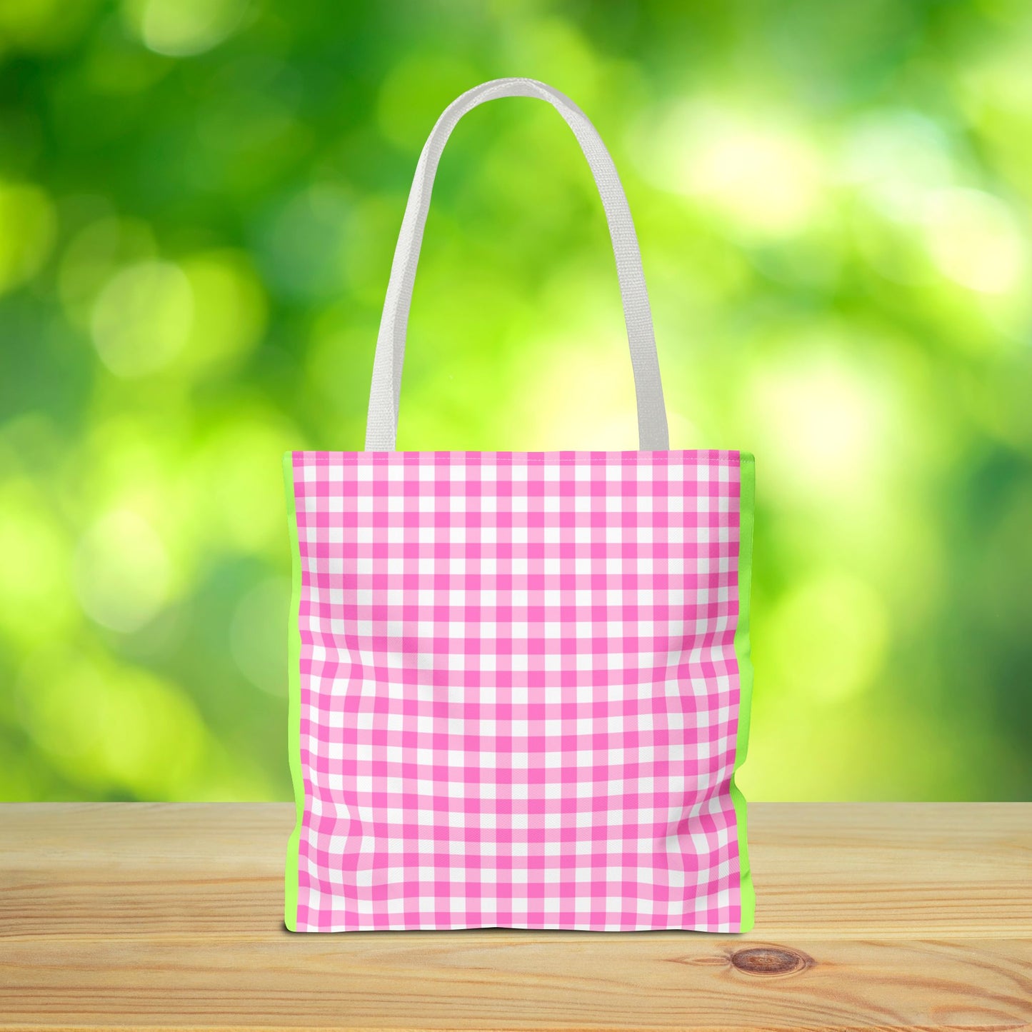 Gingham LOVE Tote Bag – Pink & Green | 3 Sizes | Sweet & Stylish Gift