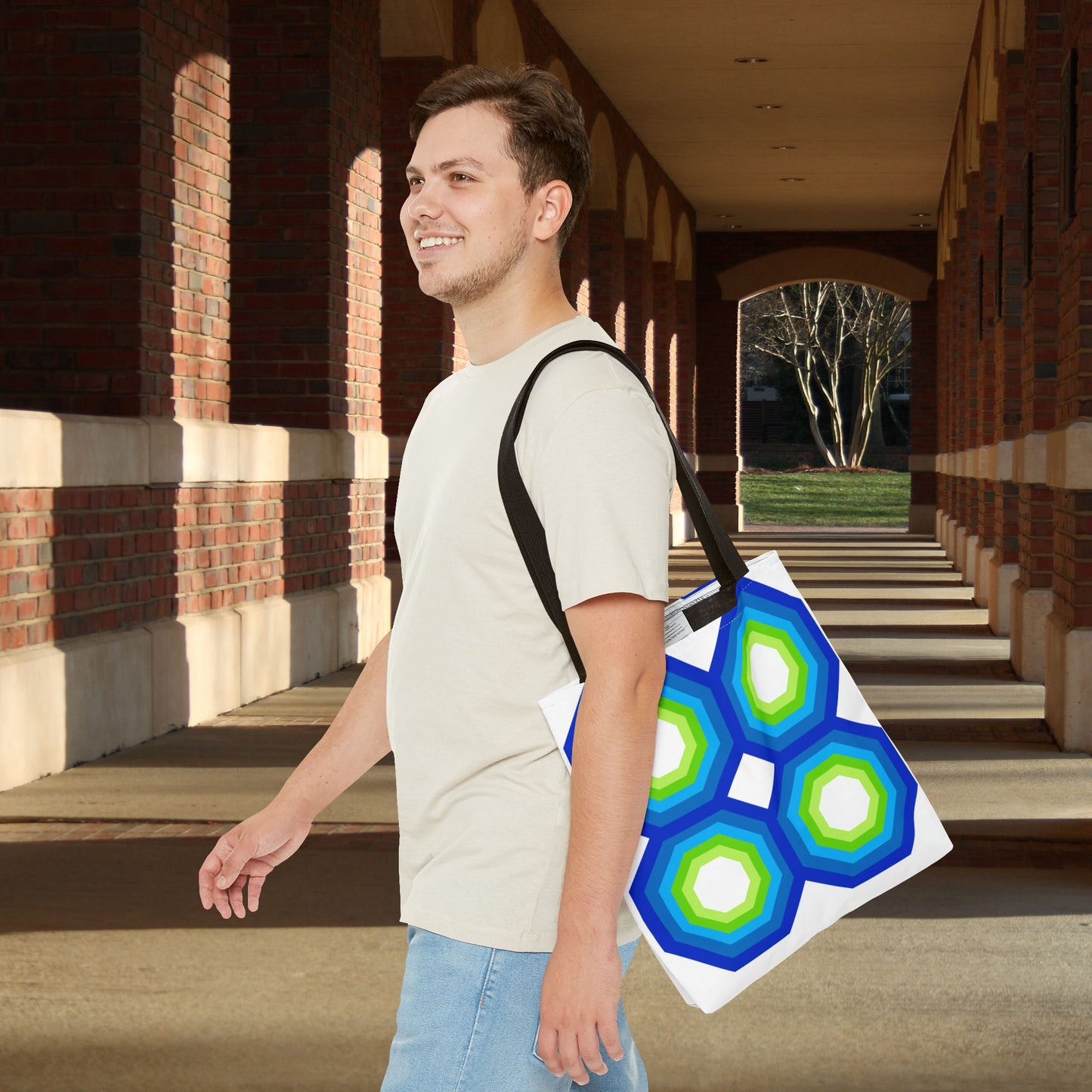 Geometric Art XIV Tote Bag – 3 sizes | Bold lines. Vivid color. Retro with a modern twist.