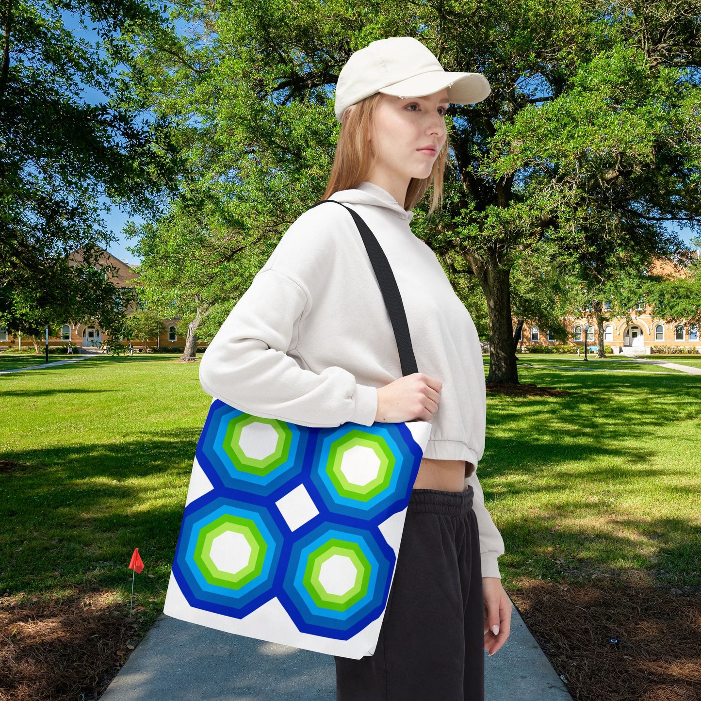 Geometric Art XIV Tote Bag – 3 sizes | Bold lines. Vivid color. Retro with a modern twist.