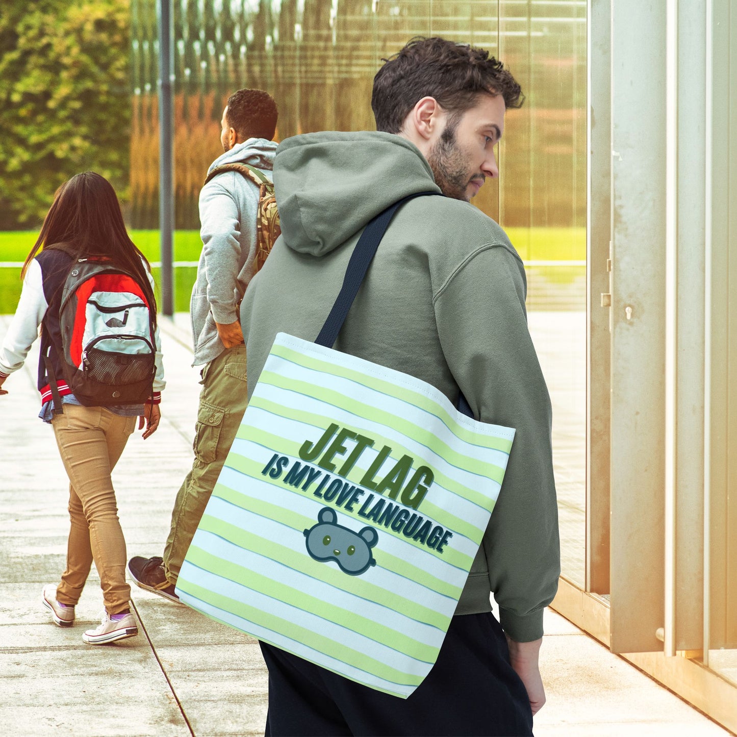 Jet Lag Is My Love Language Tote Bag in Green – 3 Sizes | For the Traveler Who’s Always Tired but Loving It