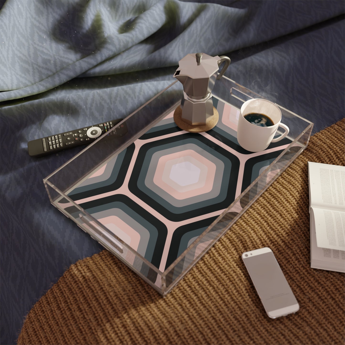 Modern Acrylic Tray with Bold Geometric Artwork