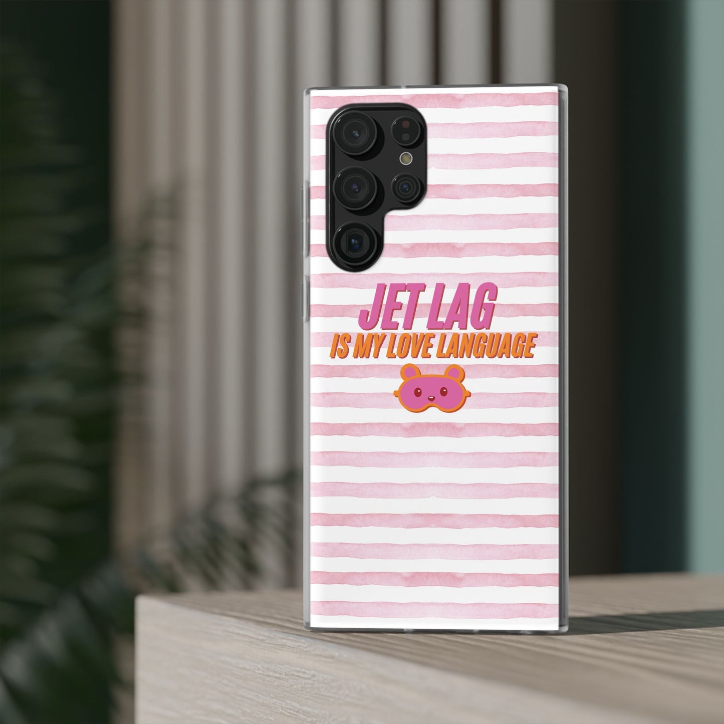 Phone Case - Jetlag is My Love Language Pink Stripe Flexi Case