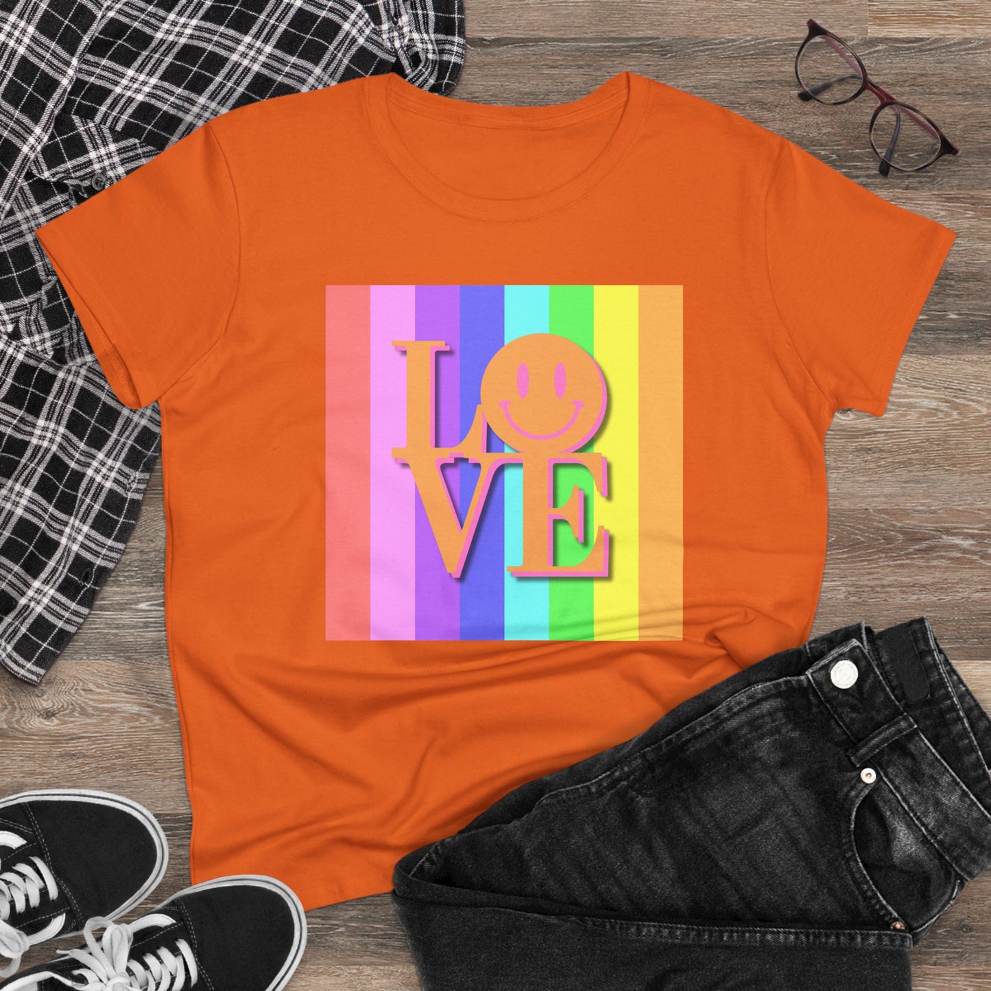 Universal Pastel Rainbow Love Sign Women’s T-Shirt – Spread Love in Style