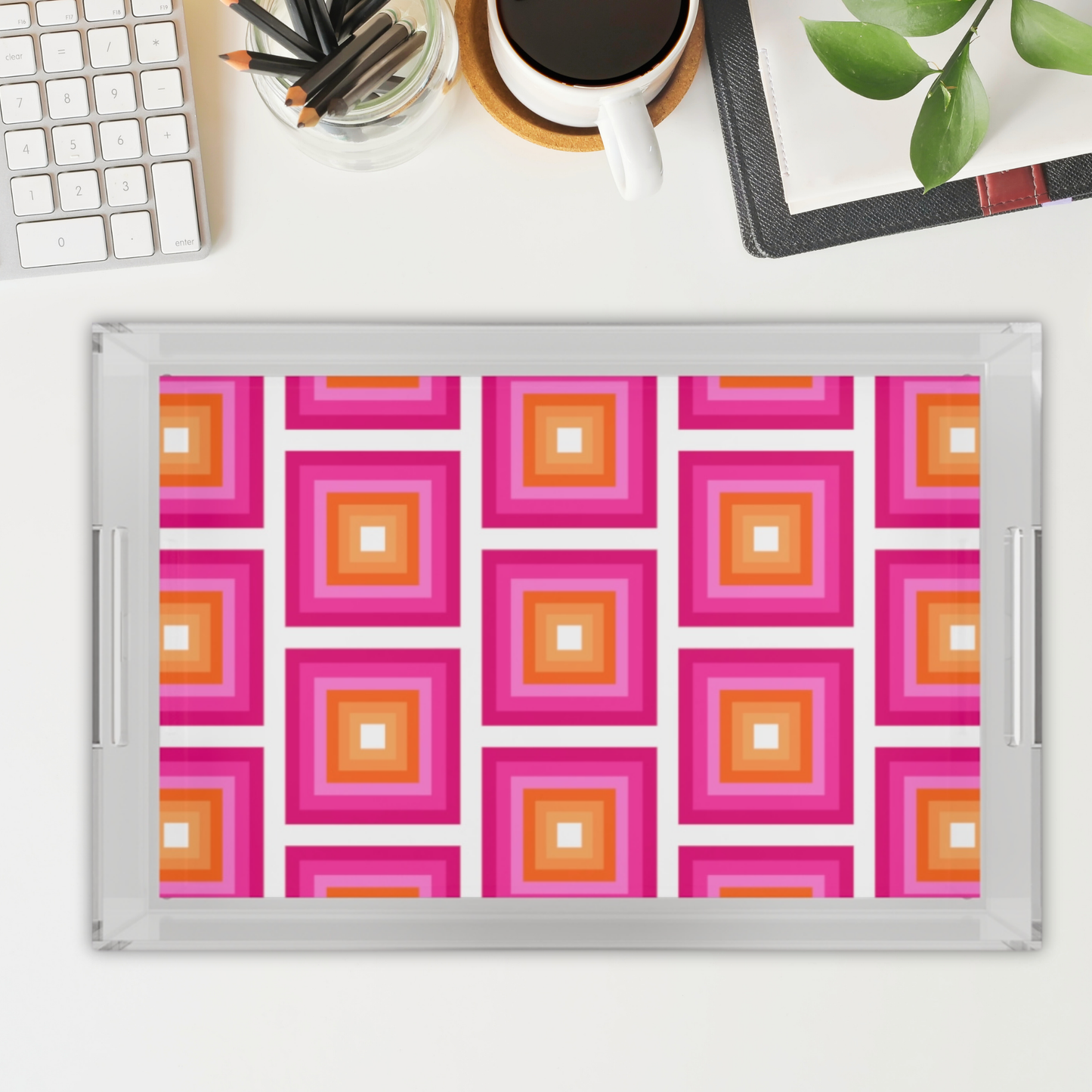 Modern Acrylic Tray with Bold Geometric Artwork