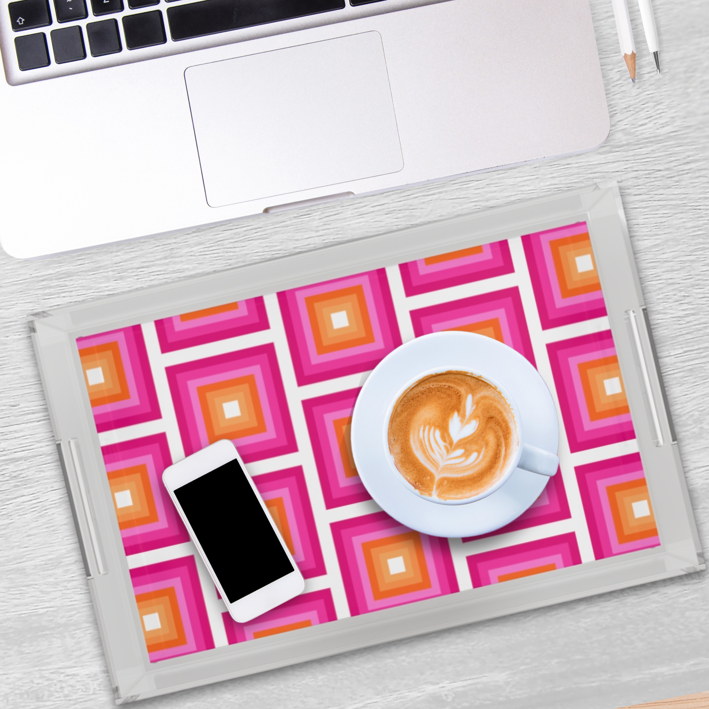 Modern Acrylic Tray with Bold Geometric Artwork