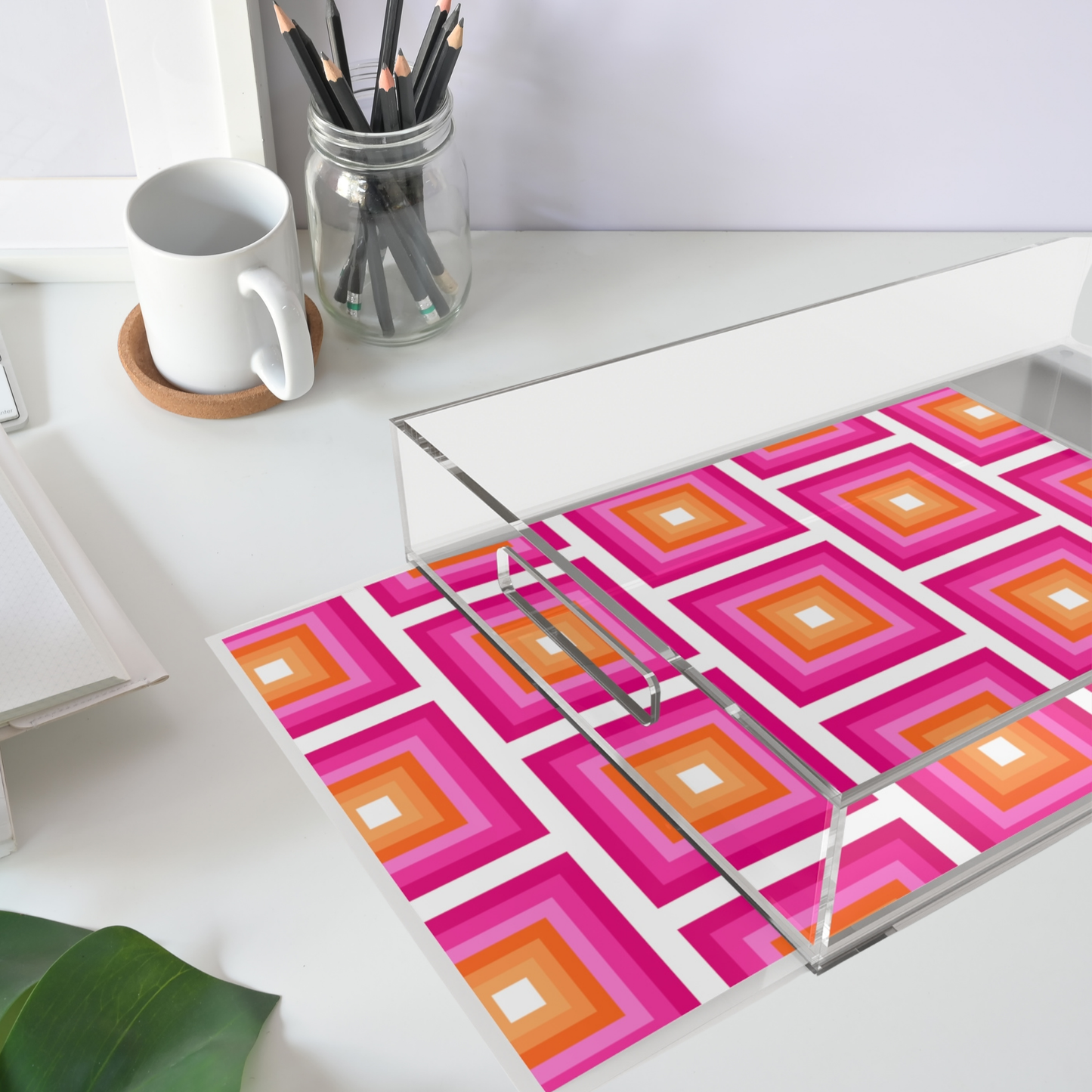 Modern Acrylic Tray with Bold Geometric Artwork