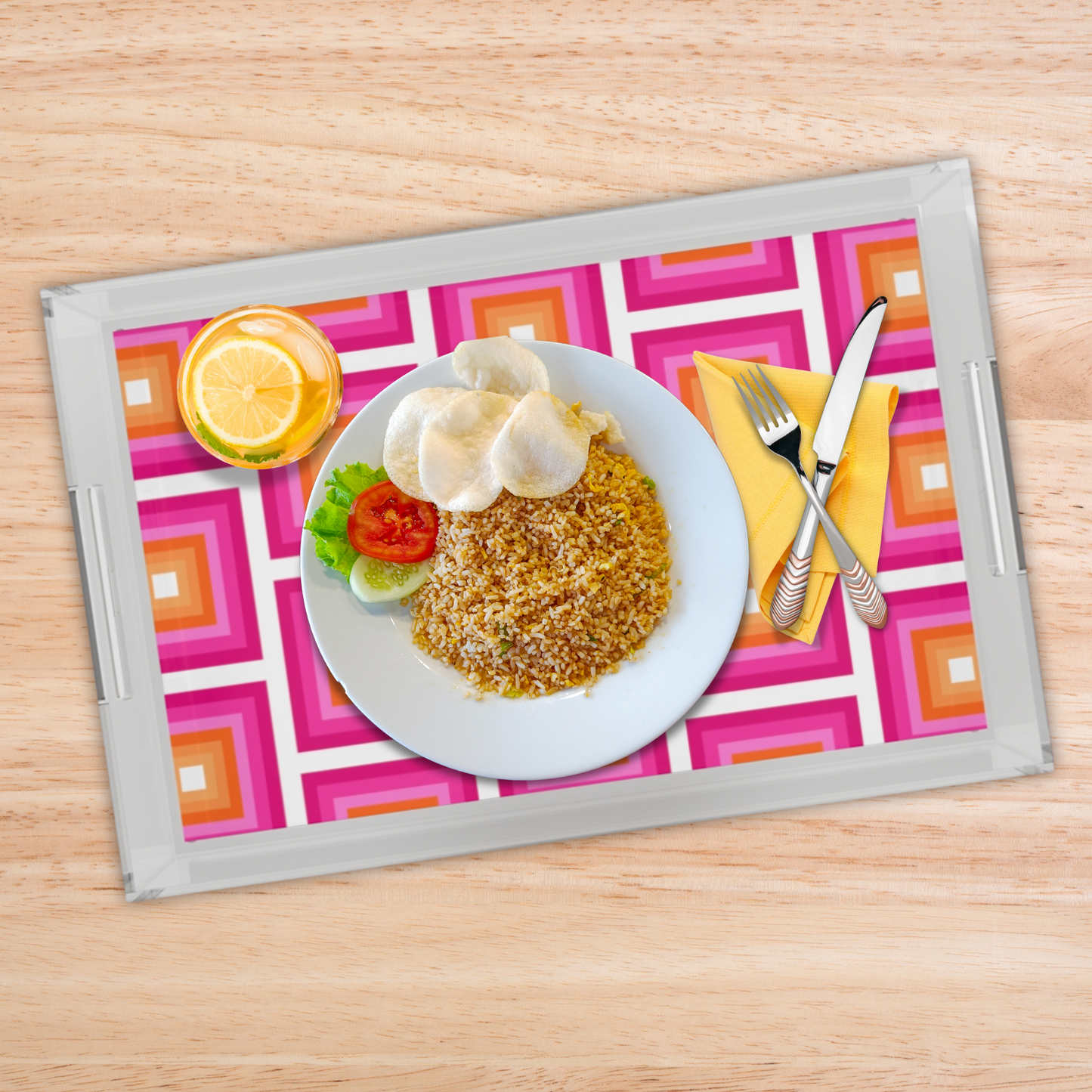 Modern Acrylic Tray with Bold Geometric Artwork