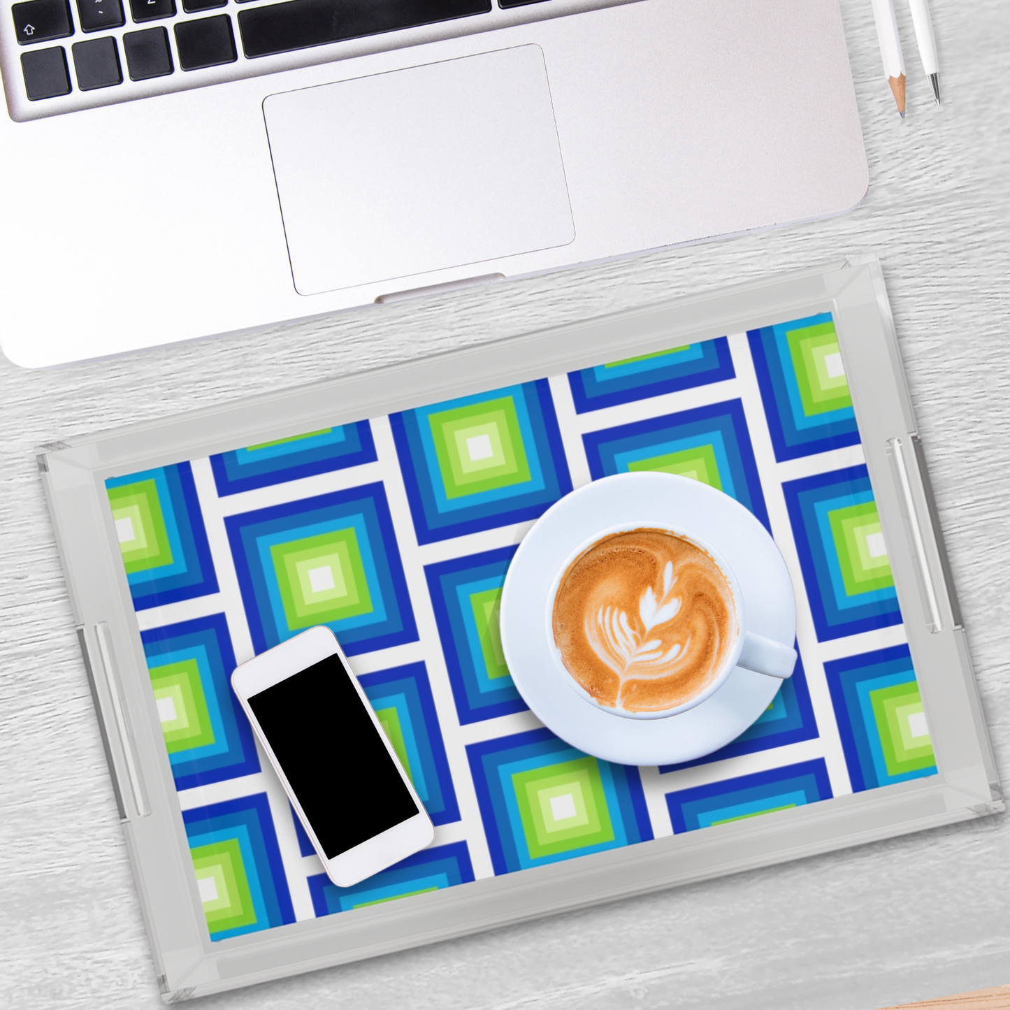 Modern Acrylic Tray with Bold Geometric Artwork