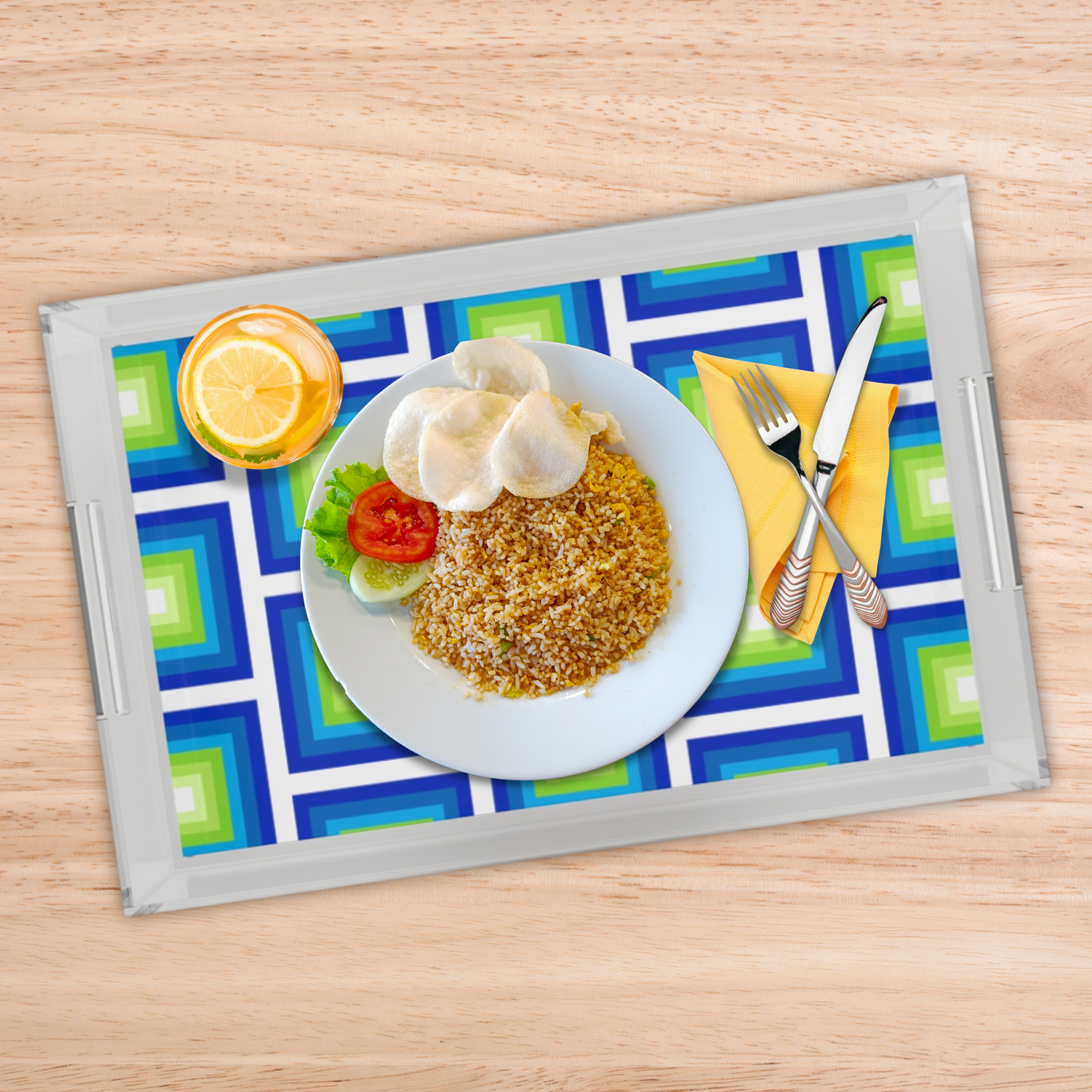 Modern Acrylic Tray with Bold Geometric Artwork