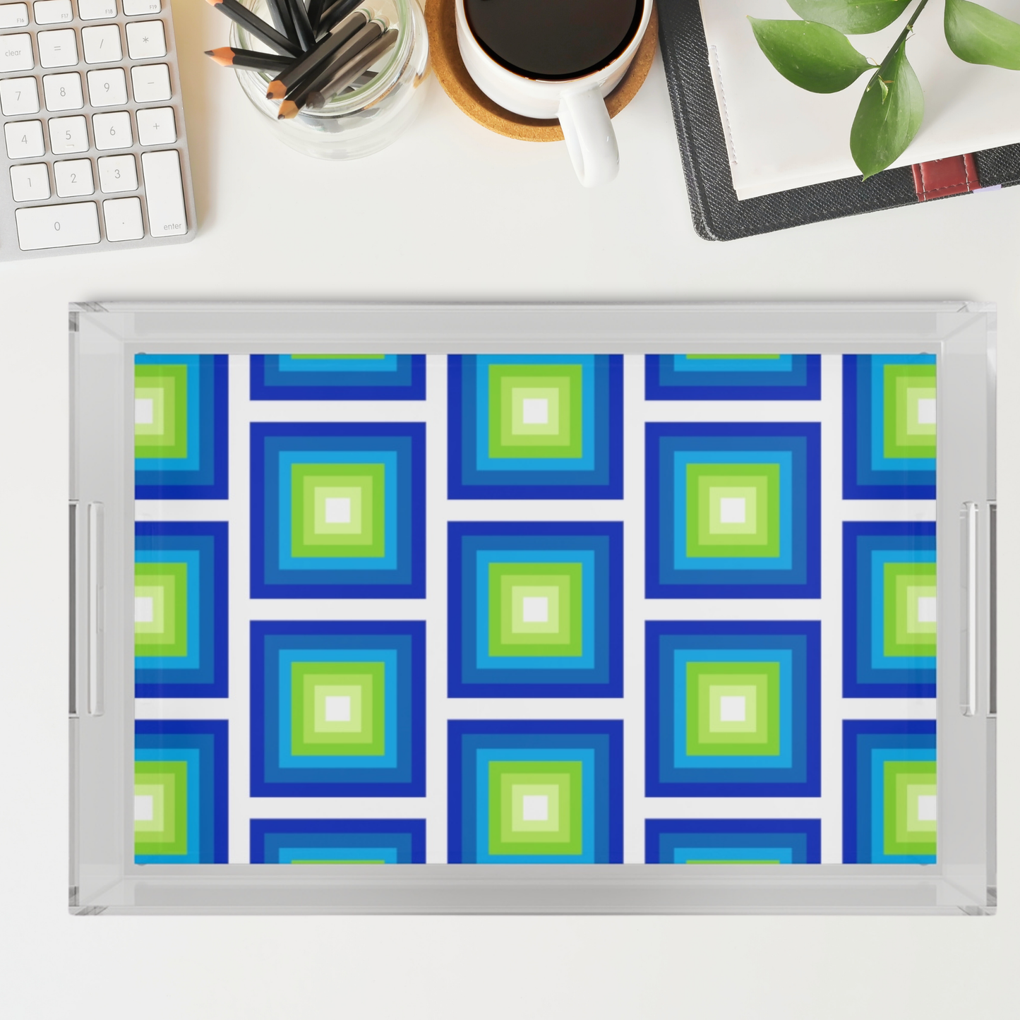 Modern Acrylic Tray with Bold Geometric Artwork