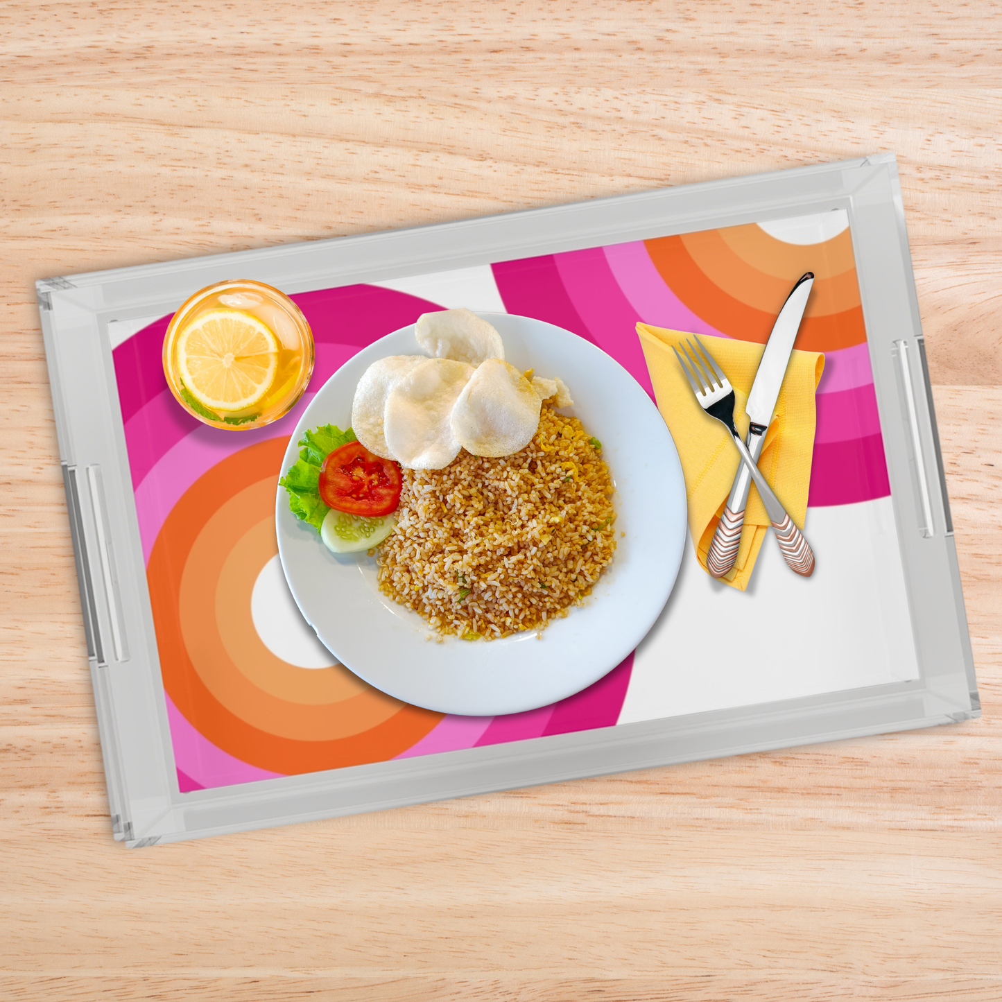 Modern Acrylic Tray with Bold Geometric Artwork