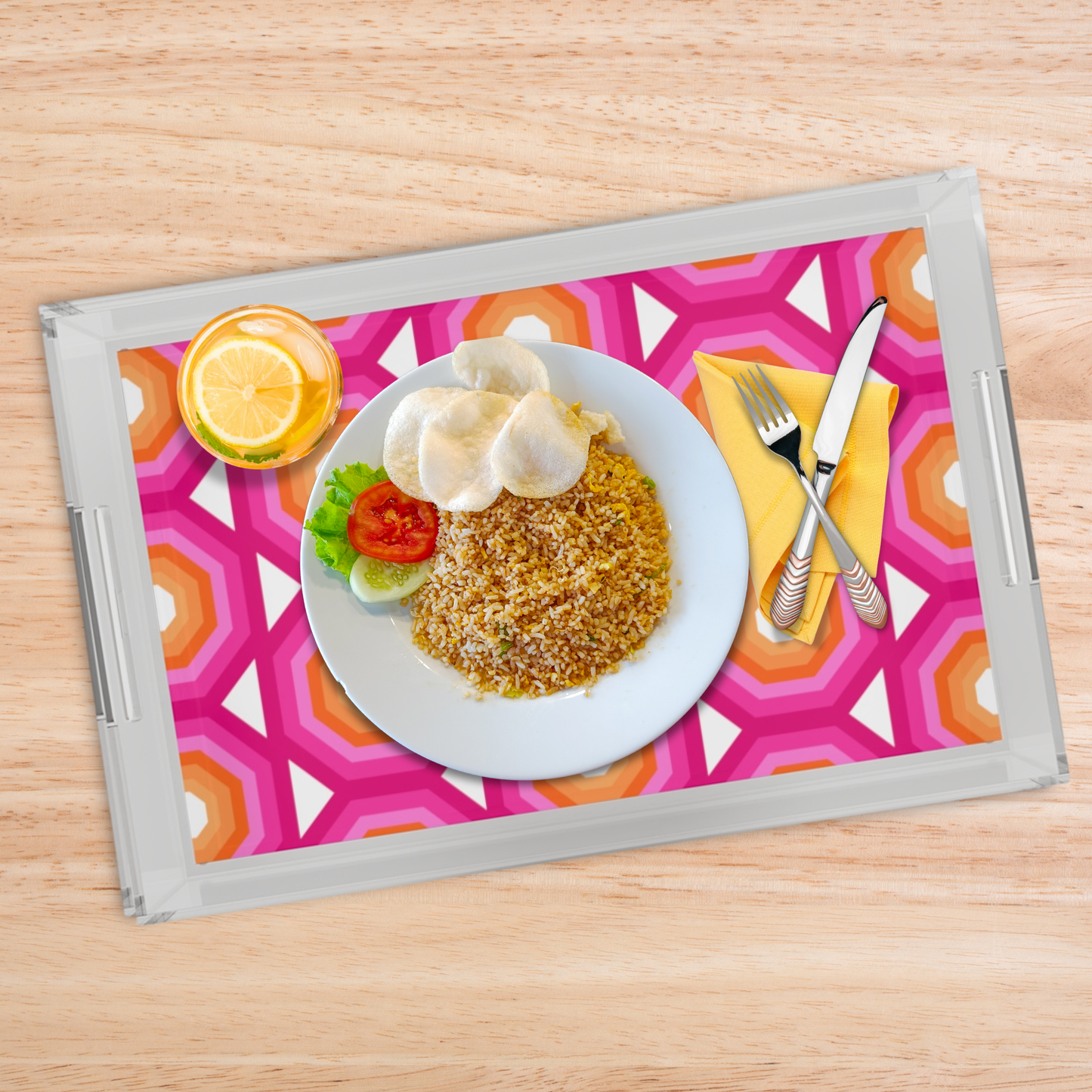 Modern Acrylic Tray with Bold Geometric Artwork