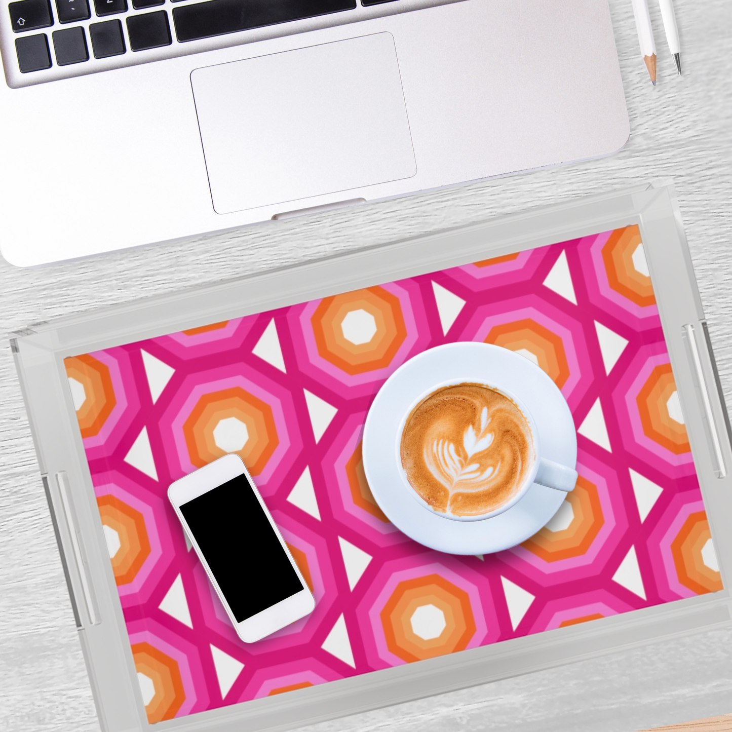 Modern Acrylic Tray with Bold Geometric Artwork