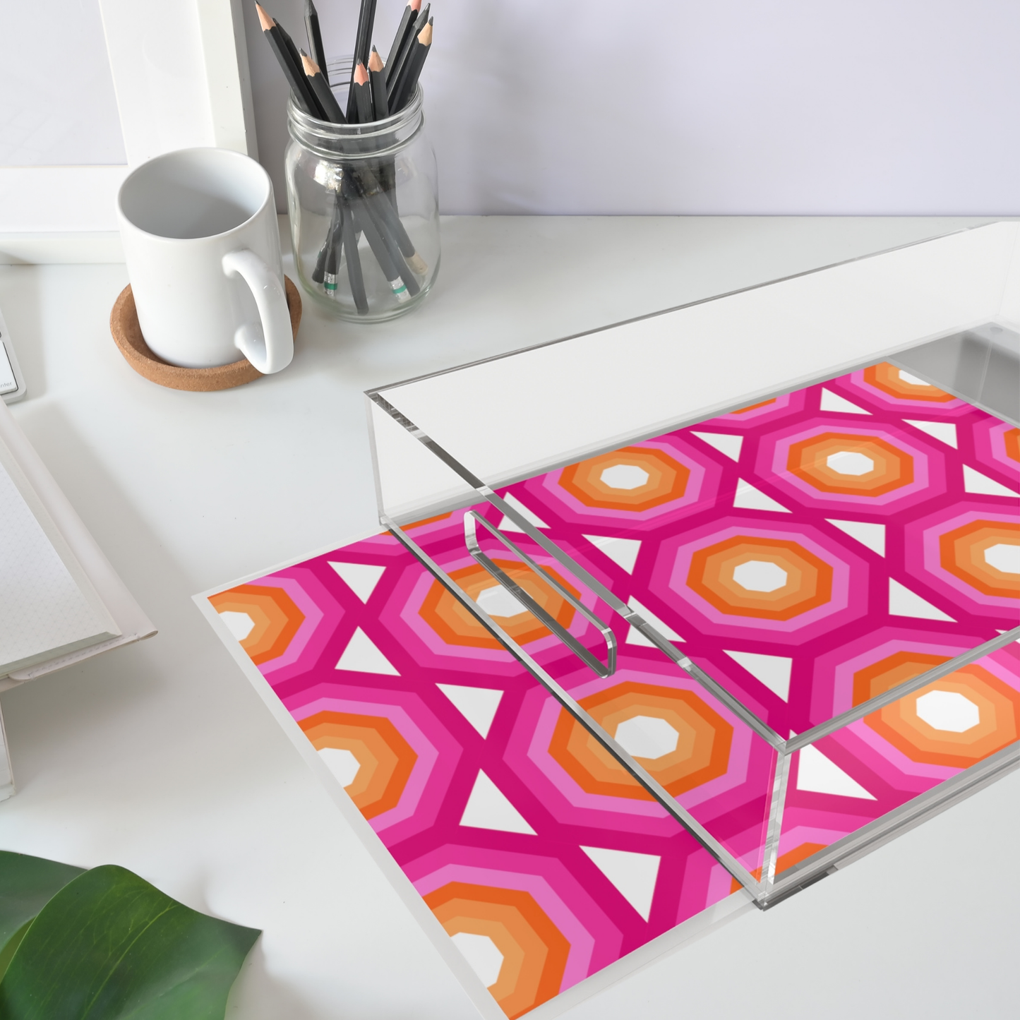 Modern Acrylic Tray with Bold Geometric Artwork