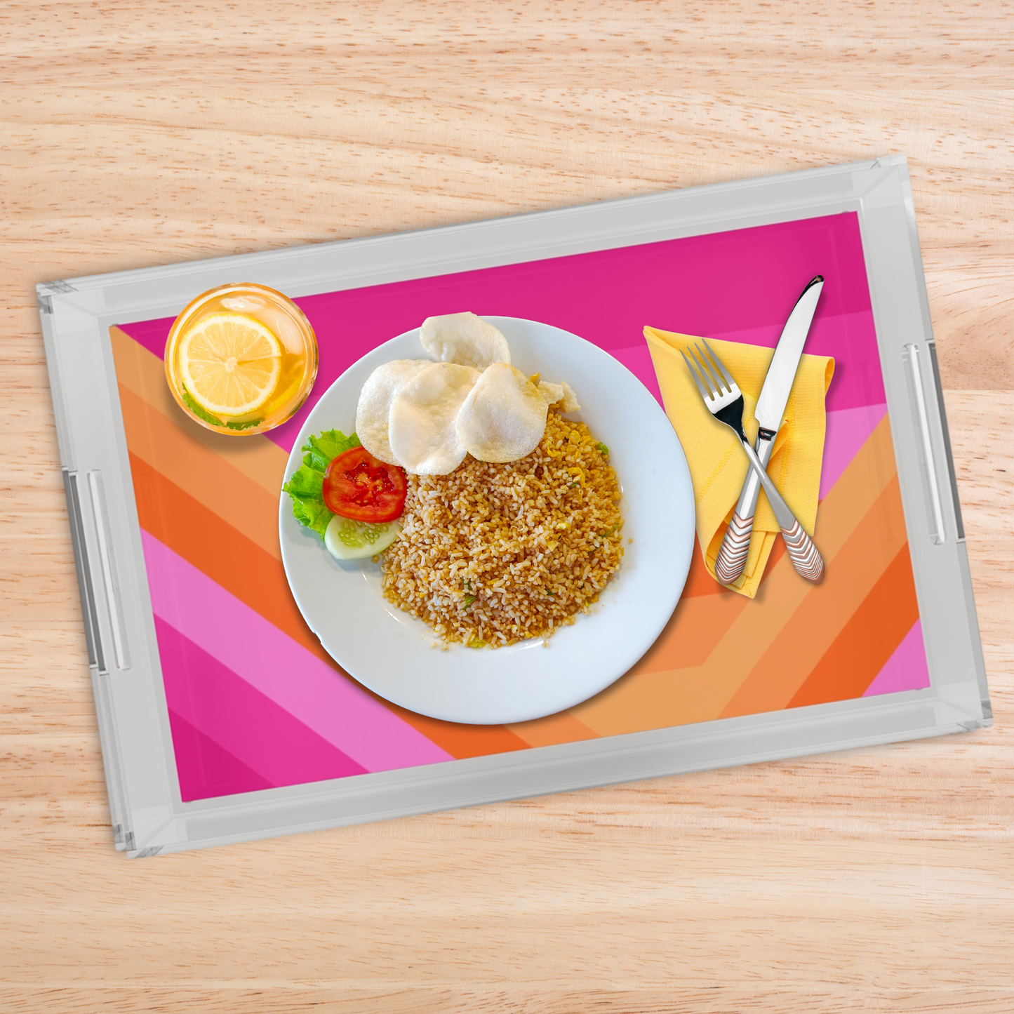 Modern Acrylic Tray with Bold Geometric Artwork