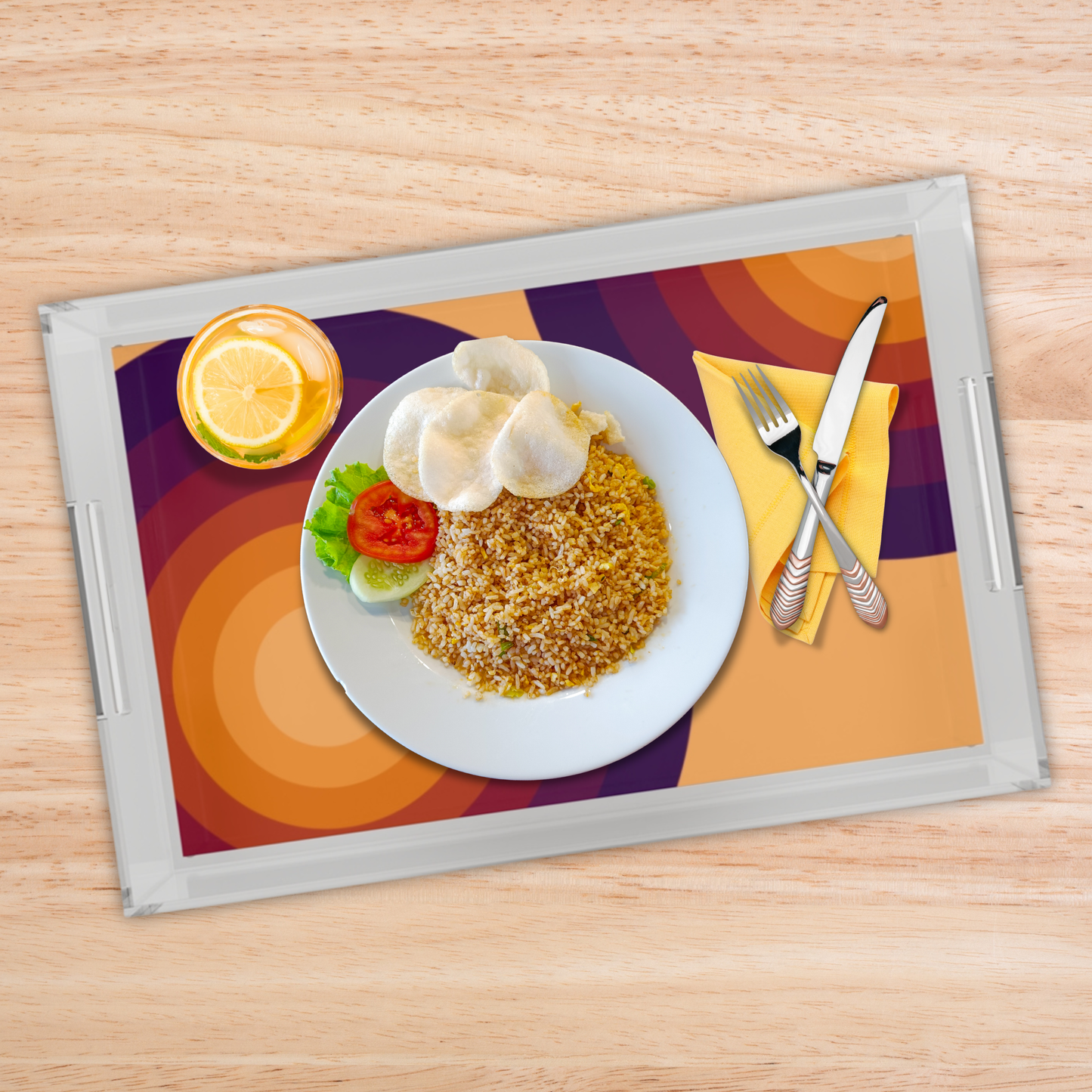 Modern Acrylic Tray with Bold Geometric Artwork