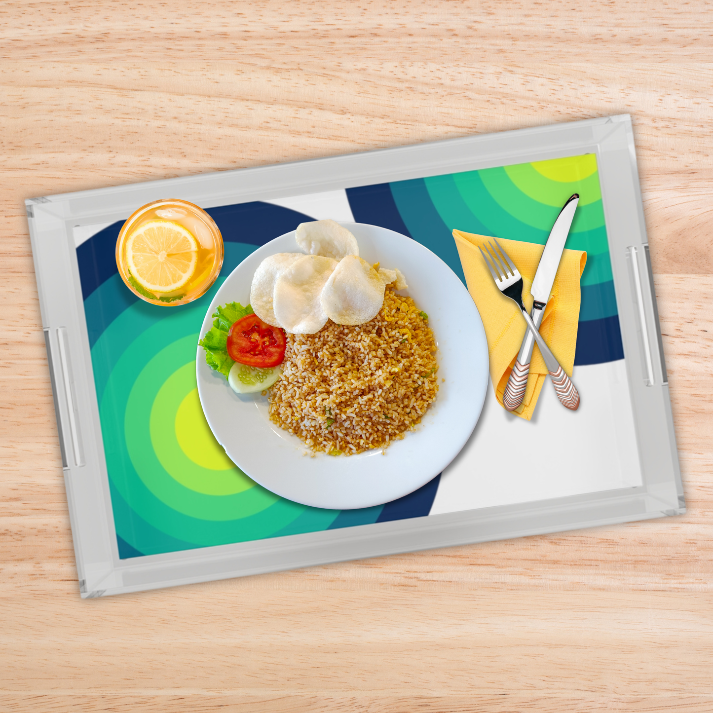 Modern Acrylic Tray with Bold Geometric Artwork